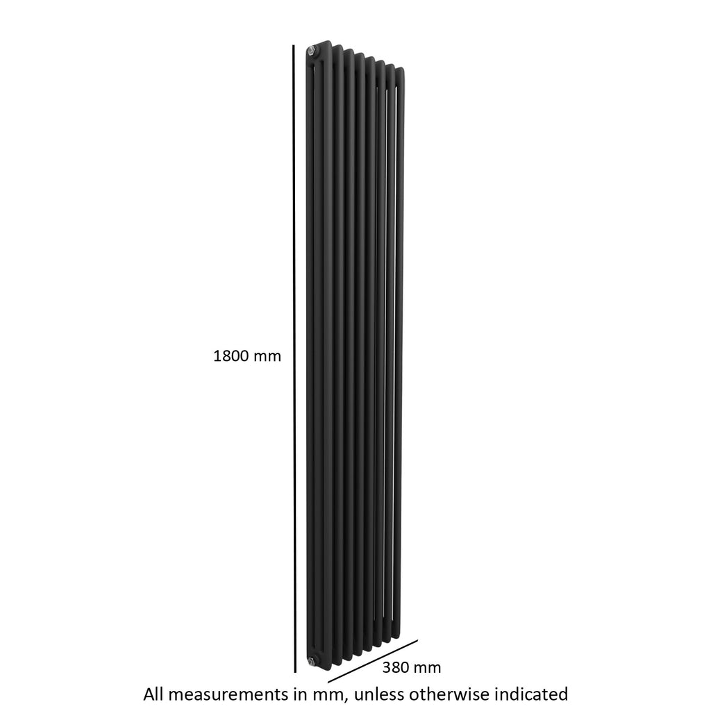 Triple Column Radiator Depth Traditional Radiator 1800 X 380 mm Vertical Triple Column Matte Black