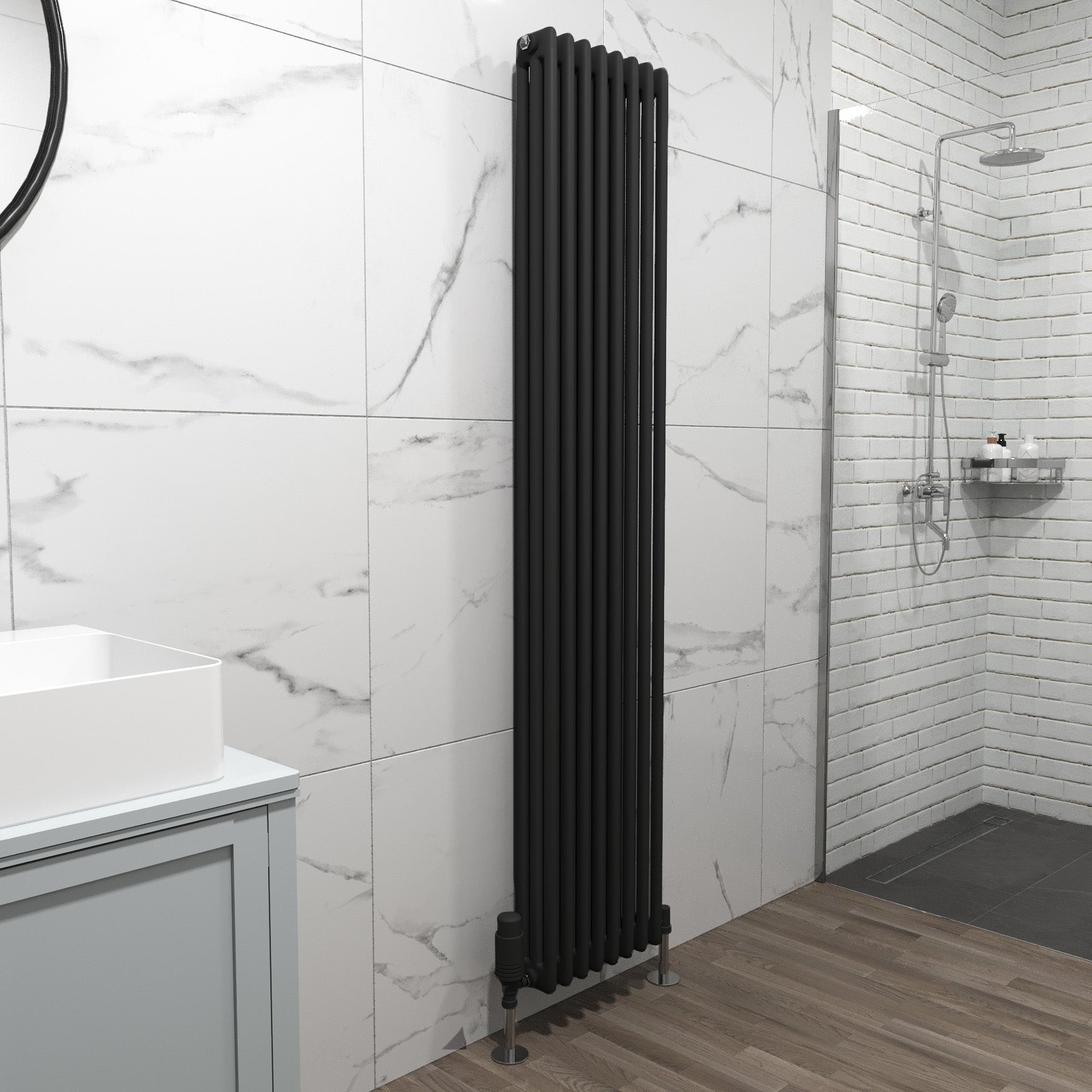 Traditional Radiator 1800 X 380 mm Vertical Triple Column Matte Black