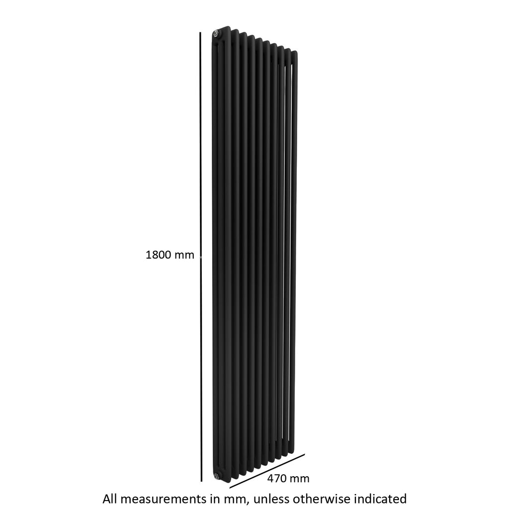 Black Matte Radiator Traditional Radiator 1800 X 470 mm Vertical Triple Column Matte Black