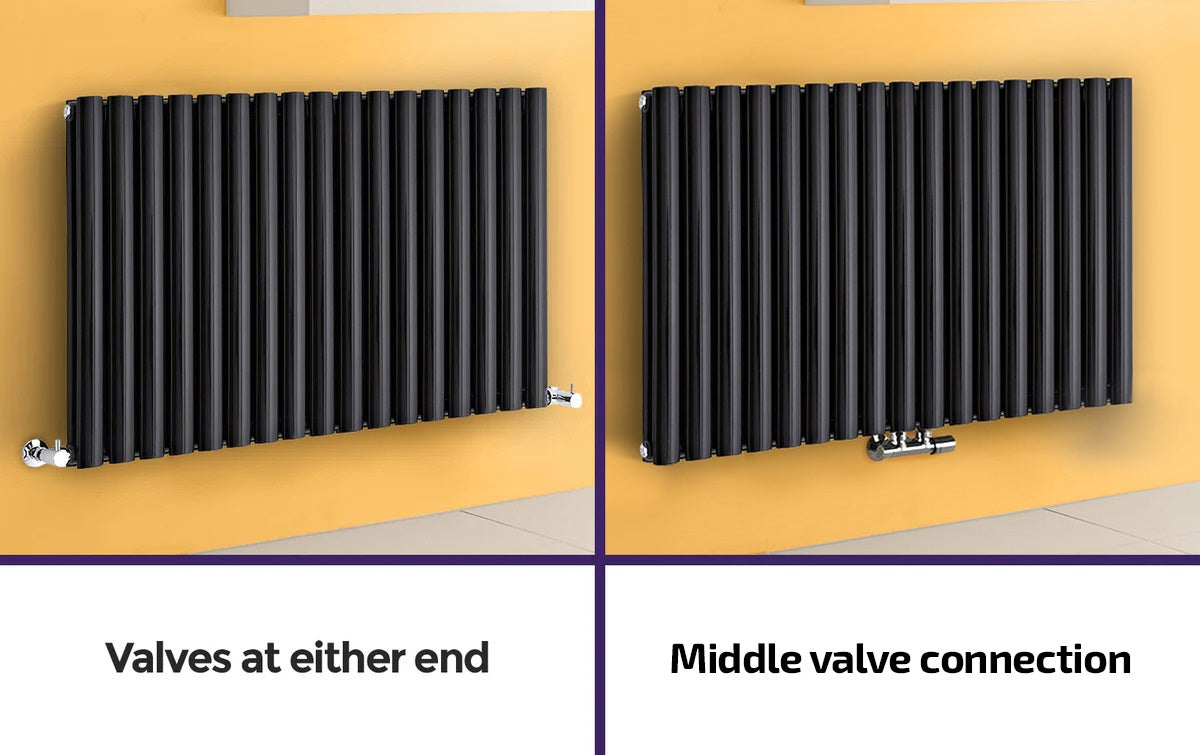 Horizontal Flat Panel Side Connection Black Designer Radiator 1158 X 600mm