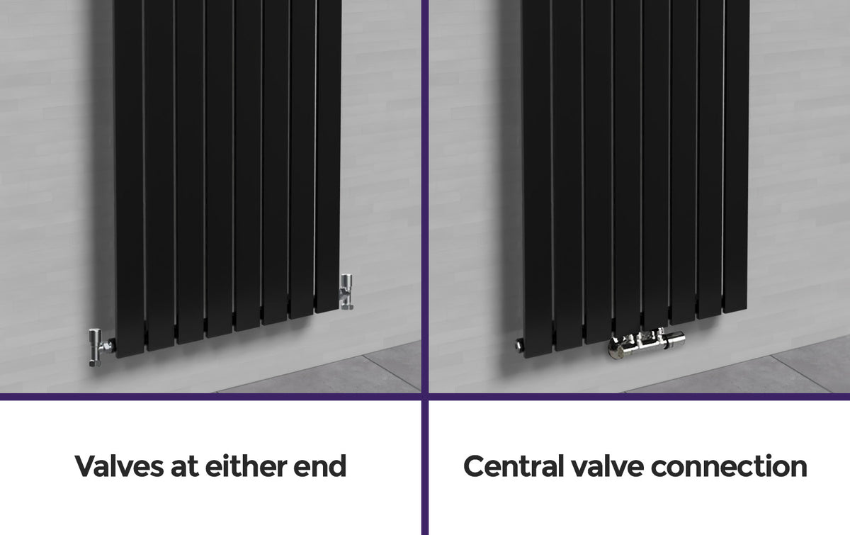Vertical Central Connection Towel Radiator Black Single Straight 1800 x 360 mm
