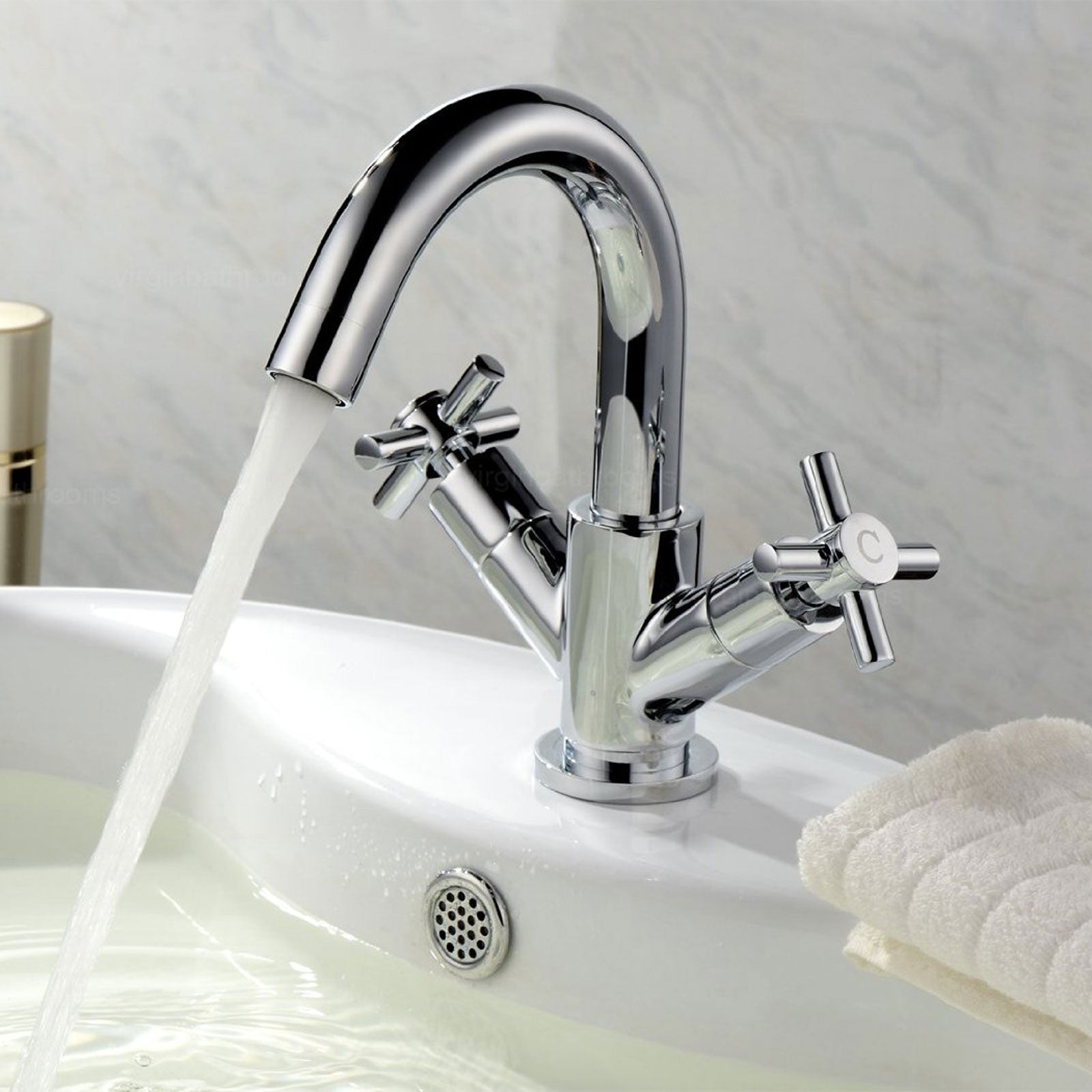 Indigo Bathroom Basin Mixer Modern Crosshead Chrome Tap Solid Brass