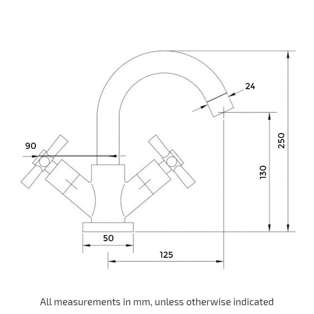 Indigo Modern Chrome Basin Cross Head Mixer Tap With Curved Spout And Sprung Clicker Waste