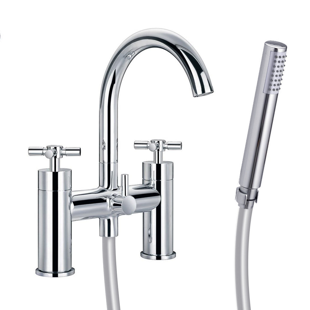 Modern Bathroom Chrome Bath Mixer Tap with Round Shower Handset