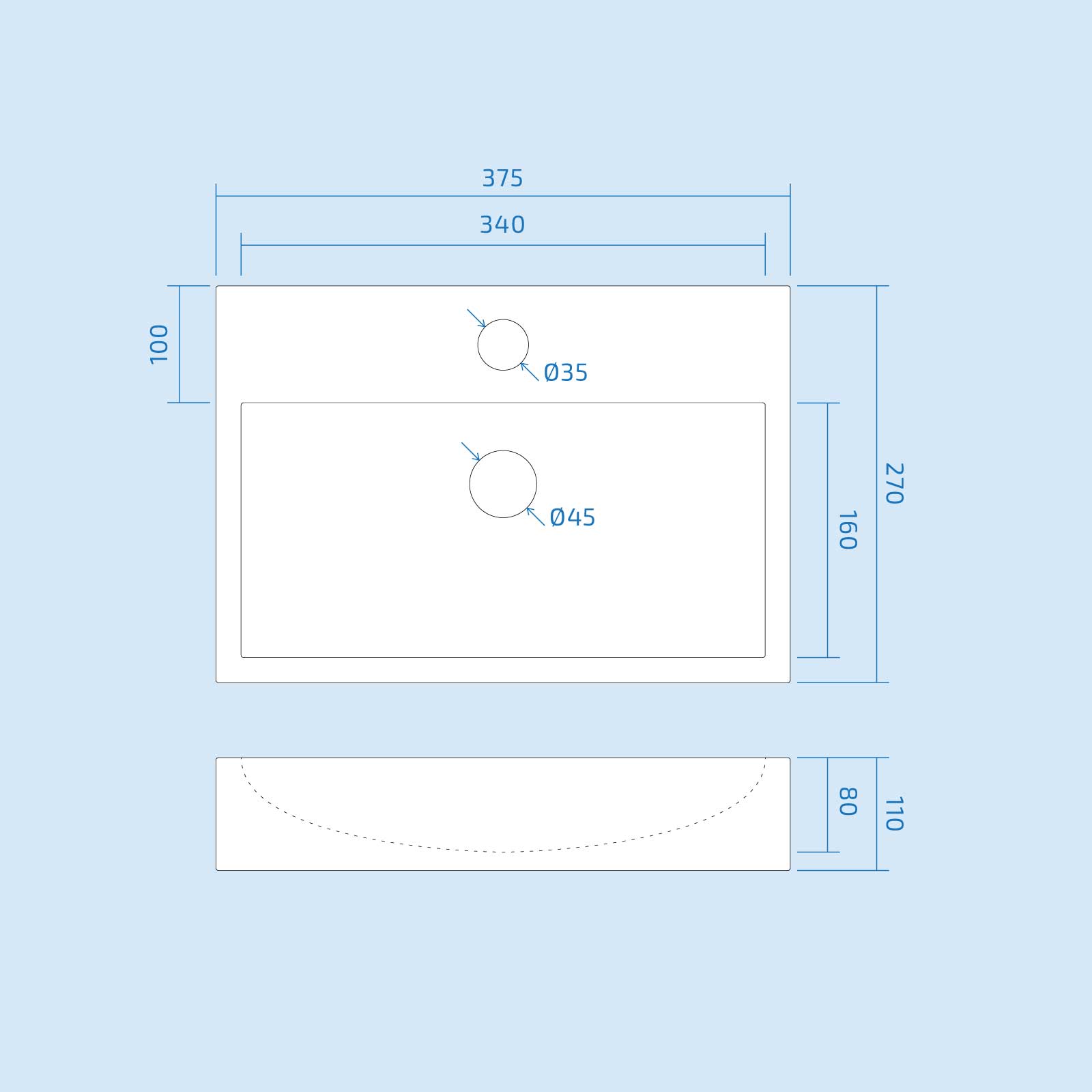 Tulla 375 x 270mm Cloakroom Rectangle Counter Top Basin Sink