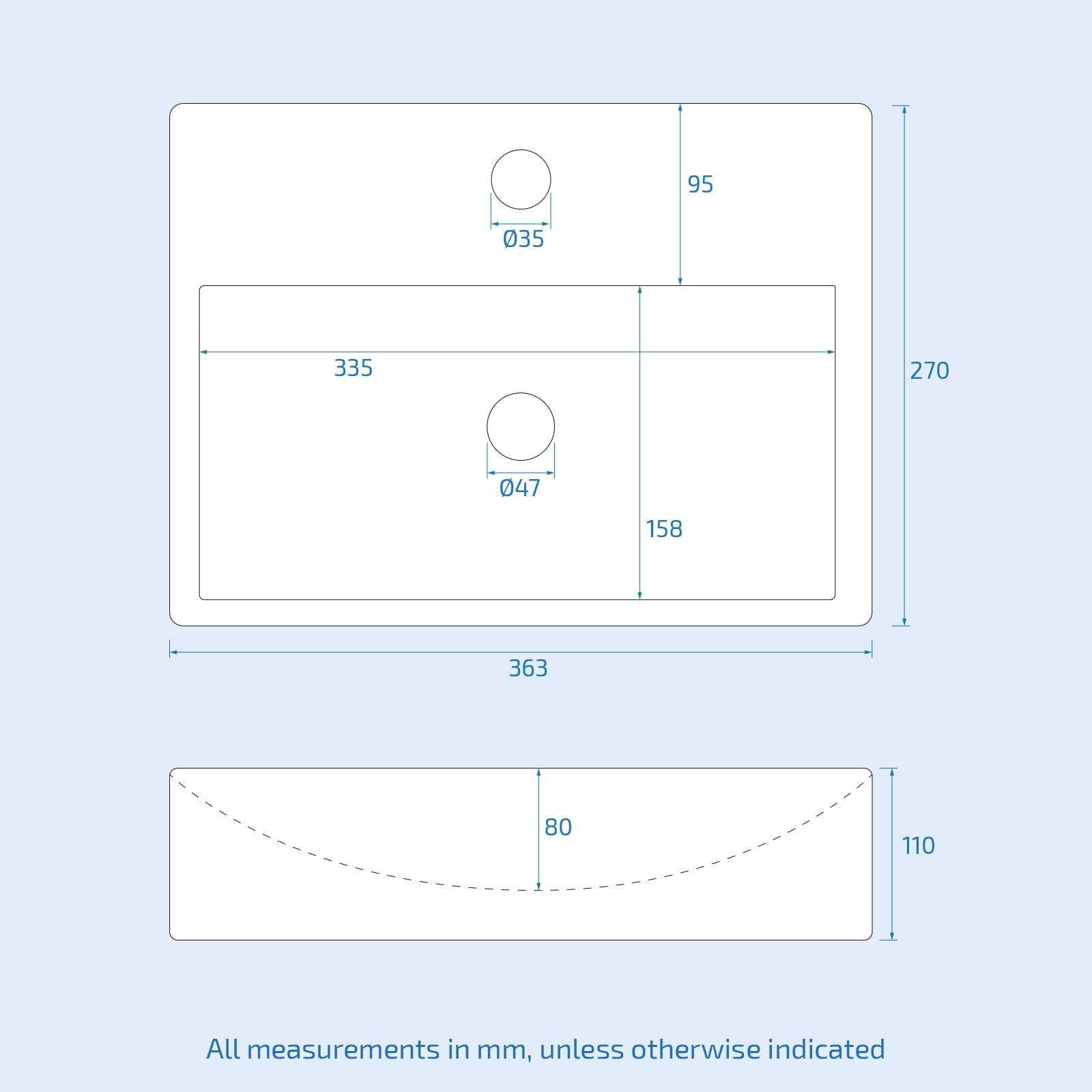 Tulla 363 x 270mm Cloakroom Rectangle Counter Top Basin Sink