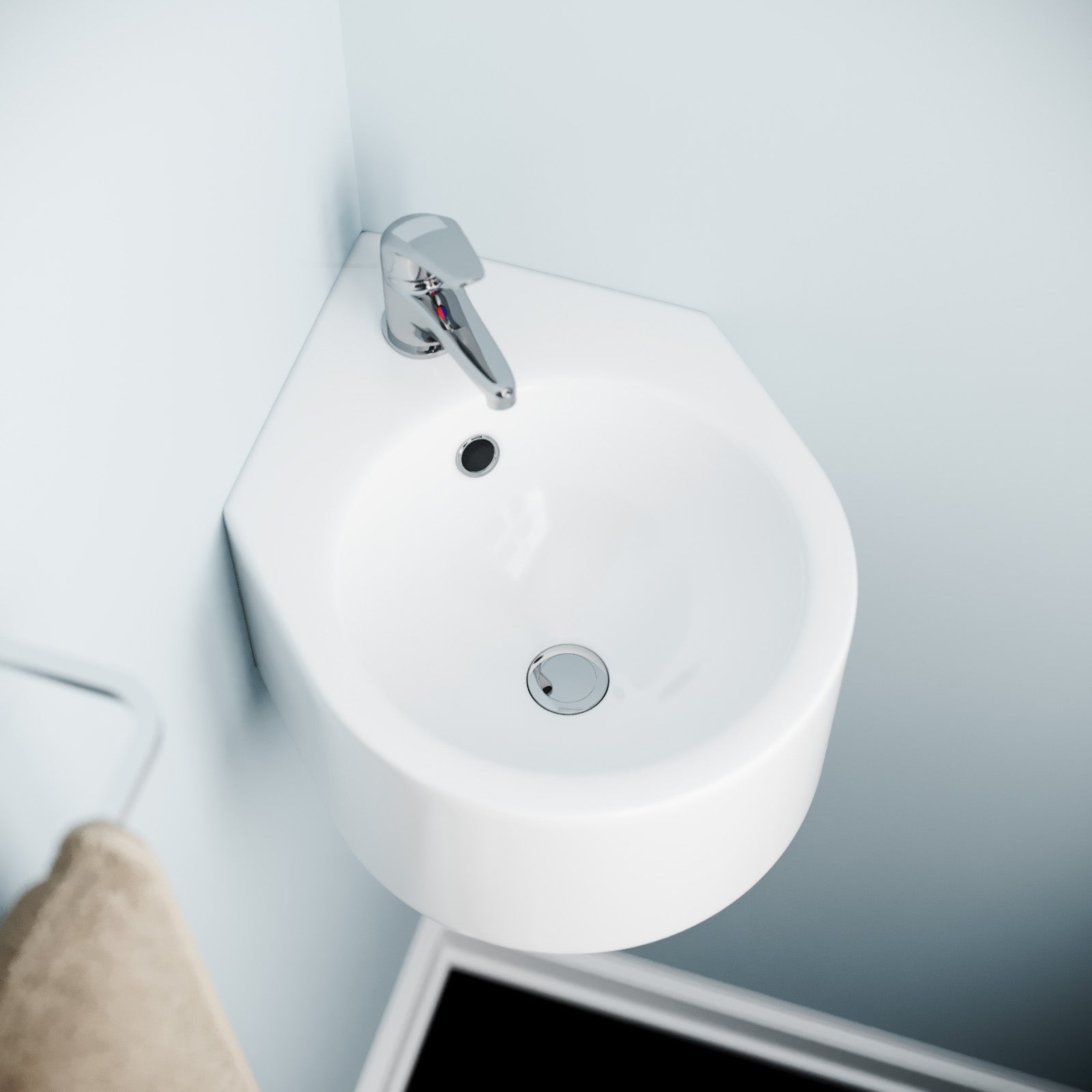 300mm Bathroom Wall Hung Cloakroom Ceramic Compact Corner Basin Sink