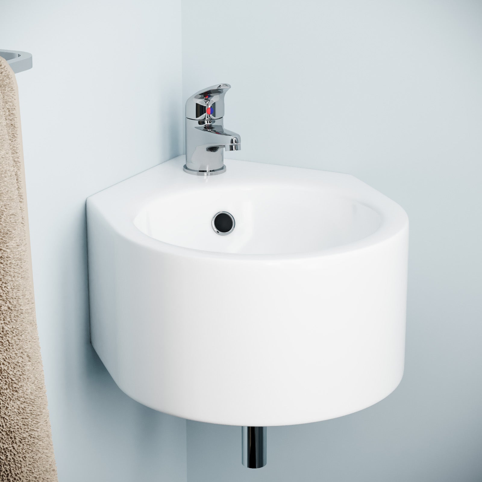 300mm Bathroom Wall Hung Cloakroom Ceramic Compact Corner Basin Sink