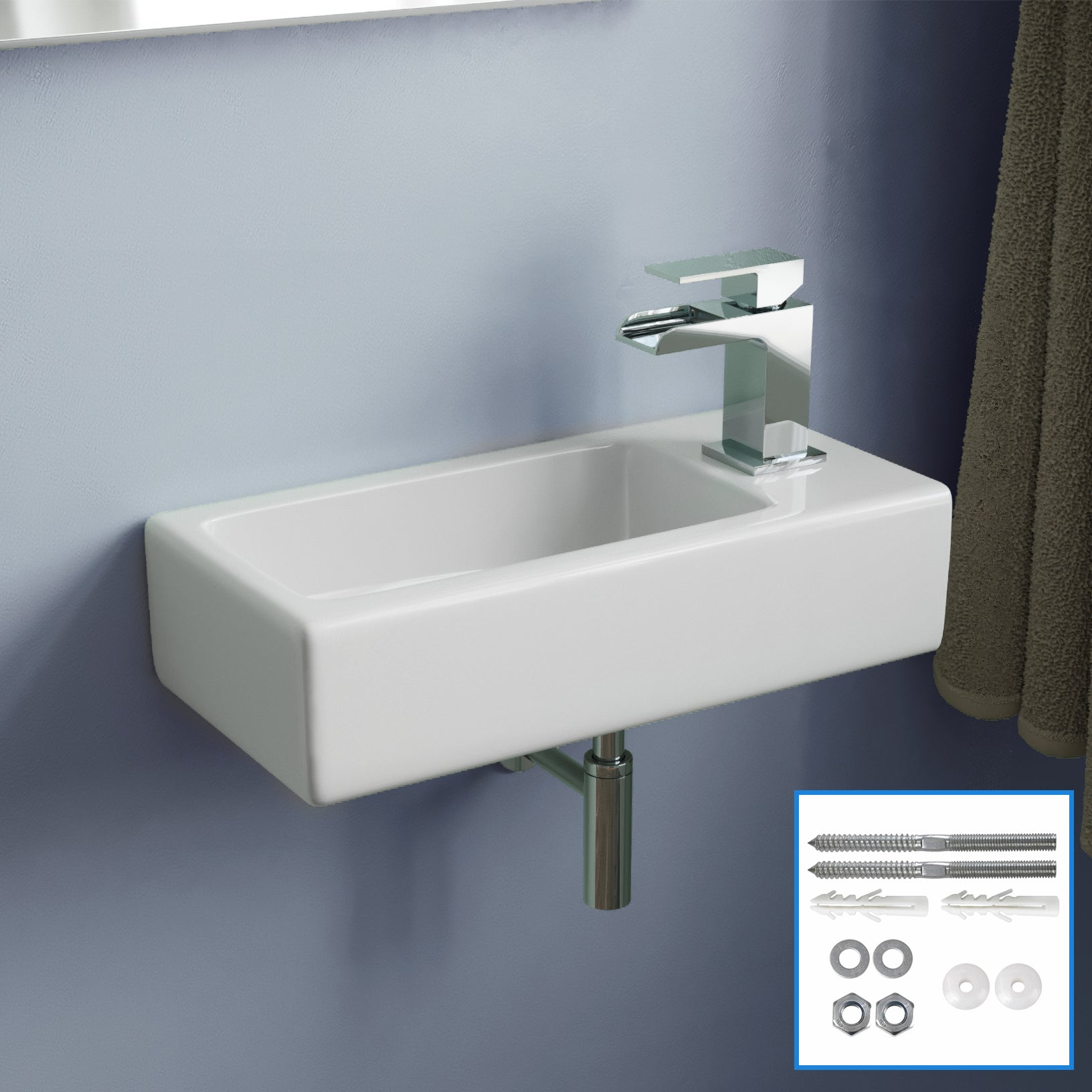 Alvey Wall Hung Right Handed Cloakroom 360mm Basin Sink, Fittings Included