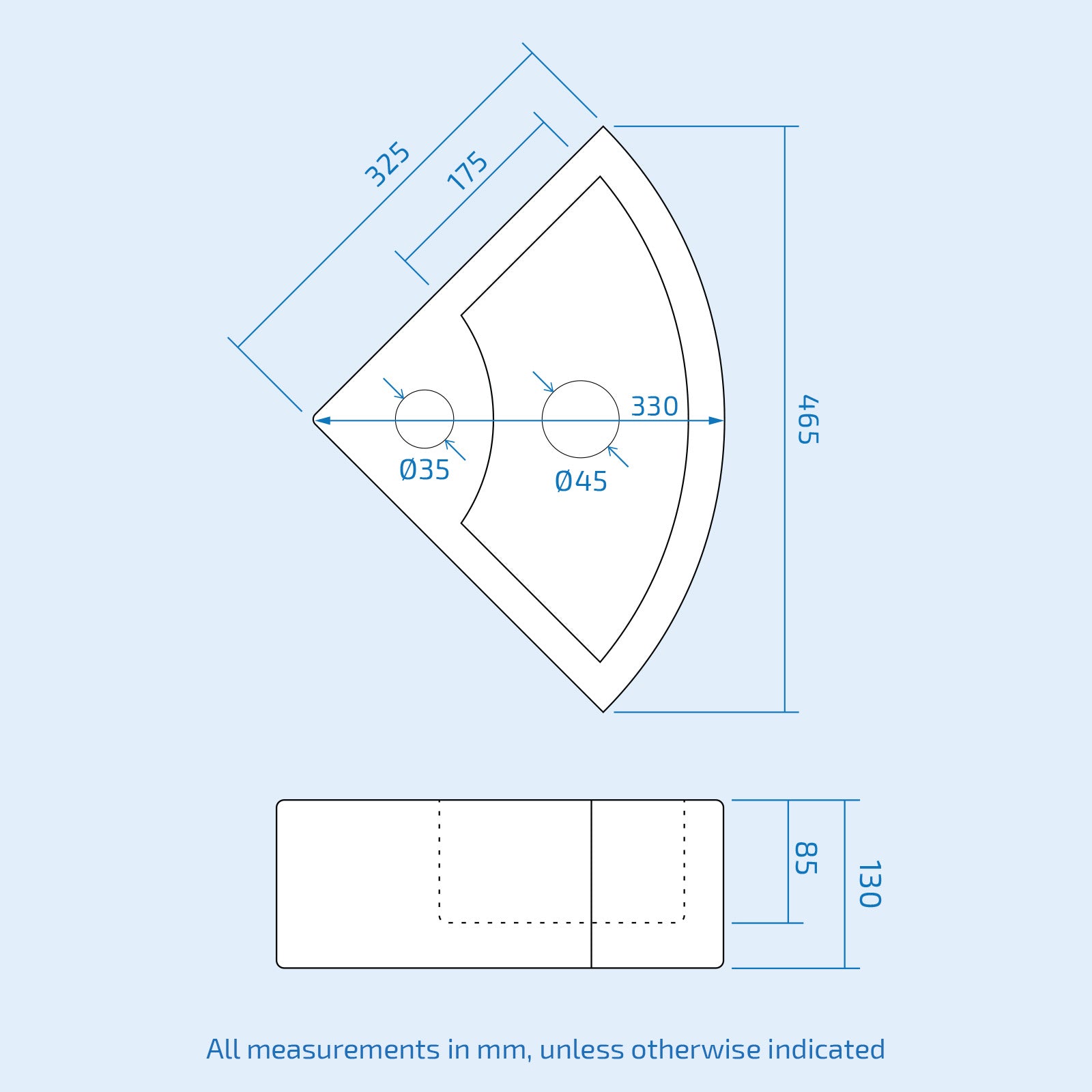 Tulla 465 x 325mm Cloakroom Small Quarter Circle Corner Wall Hung Basin Sink and Fittings
