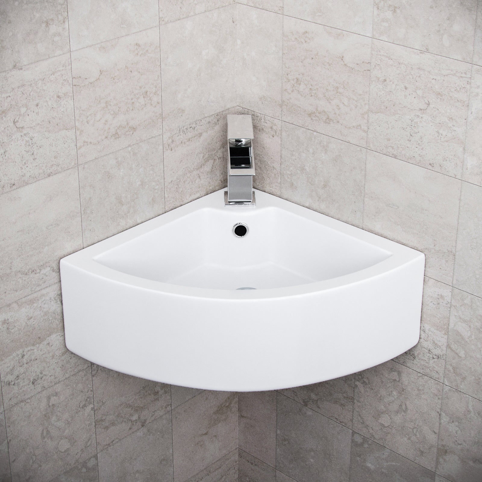 Tulla 670 x 470mm Cloakroom Large Quarter Circle Corner Wall Hung Basin Sink