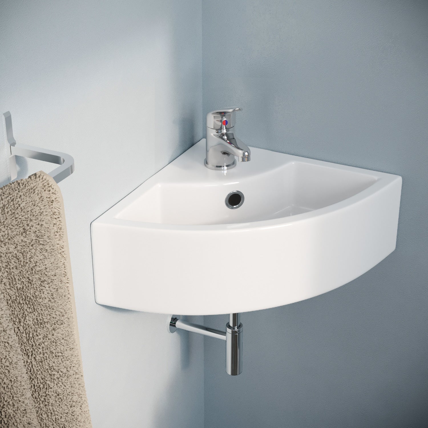 Quarter Circle Corner Cloakroom Basin & Mixer Tap with Waste