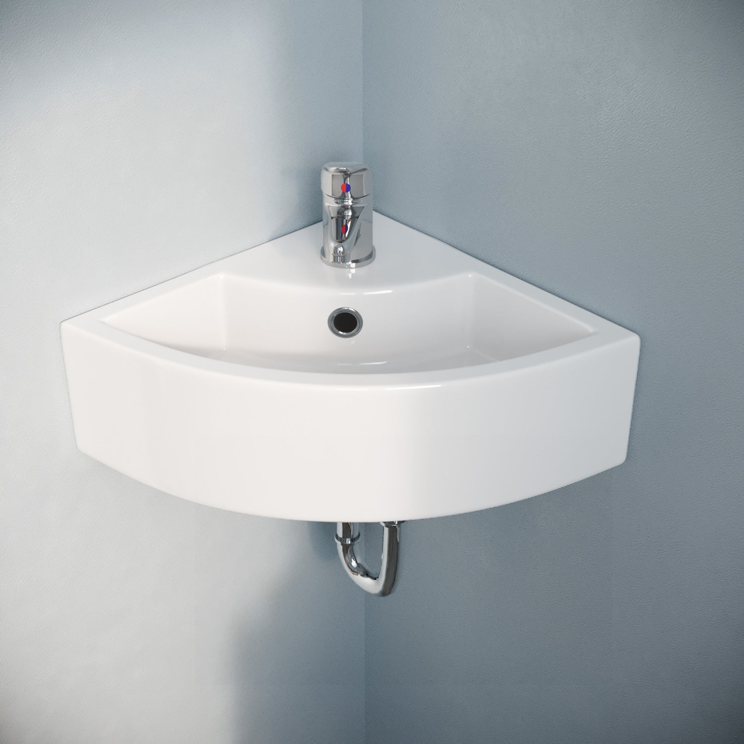 Tulla 450 x 325mm Compact Cloakroom Bathroom Wall Hung Hand Wash Corner Basin Sink