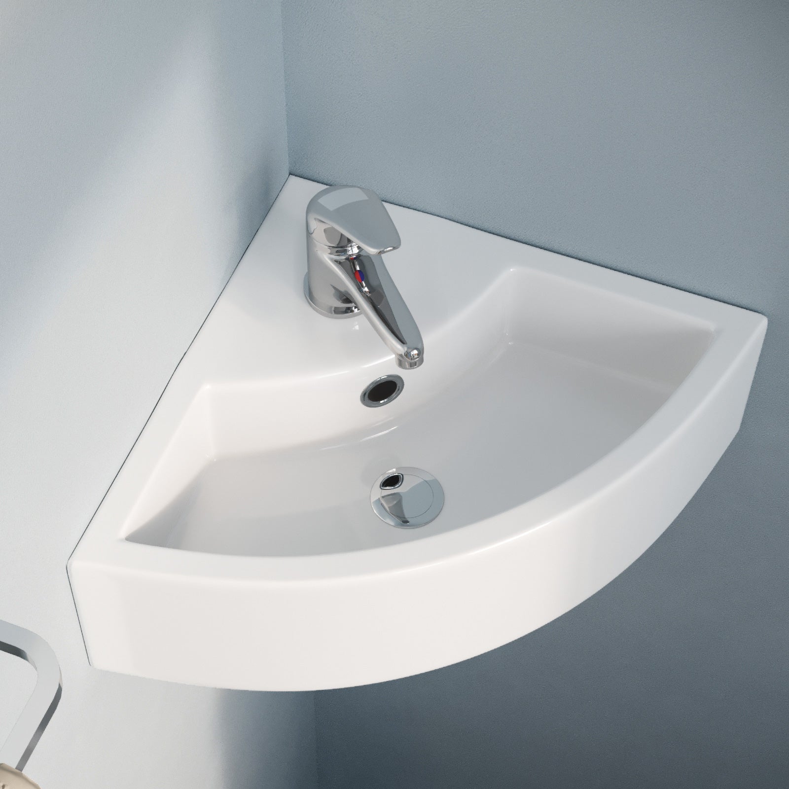 Tulla 465 x 325mm Compact Cloakroom Bathroom Wall Hung Hand Wash Corner Basin Sink