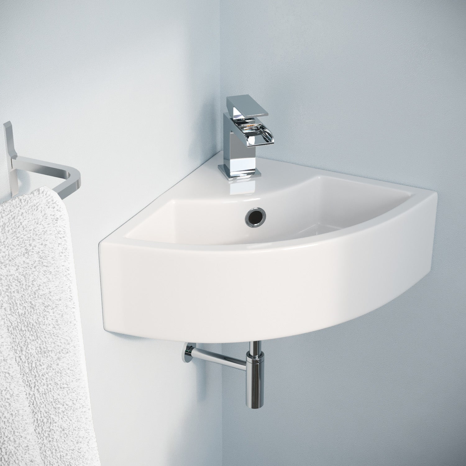 Tulla 450 x 325mm Compact Cloakroom Bathroom Wall Hung Hand Wash Corner Basin Sink