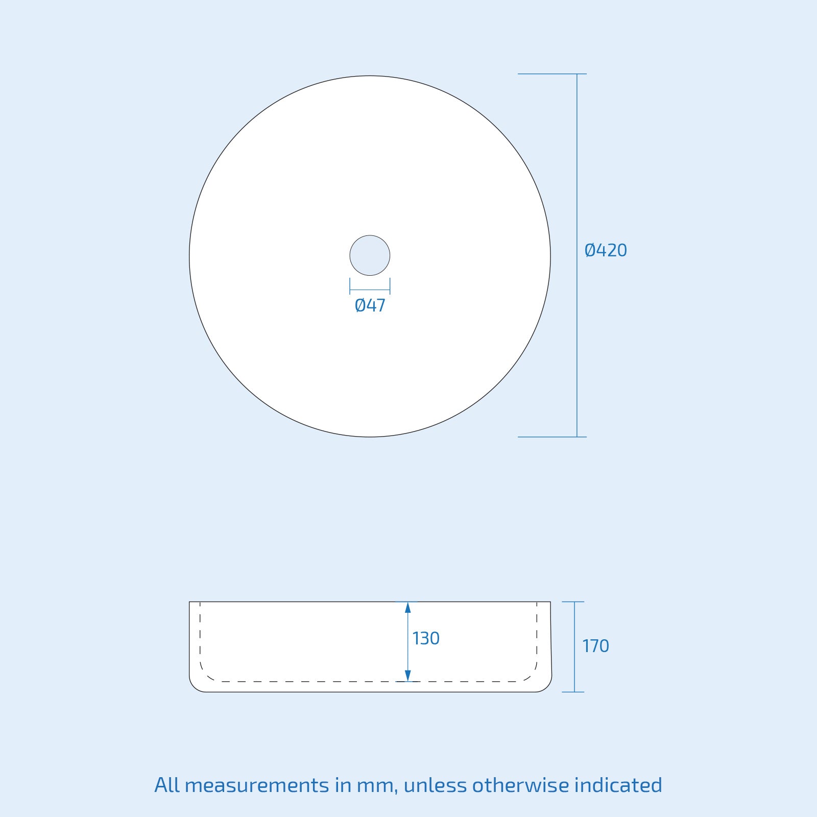 Etive 420mm Cloakroom Stand Alone Round Counter Top Basin Sink Bowl