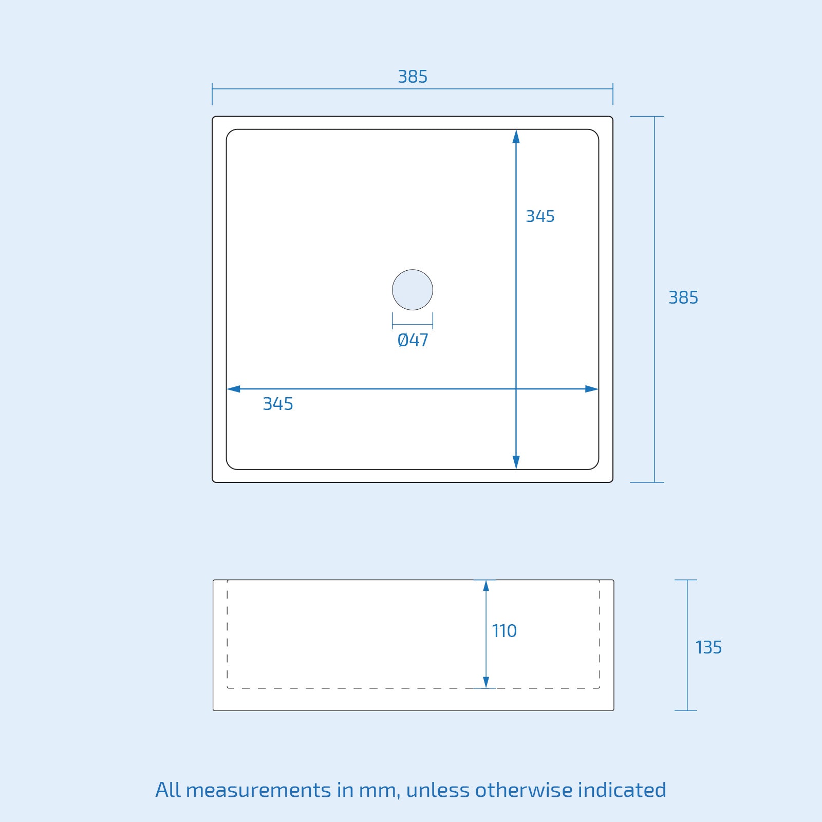 Leven 385 X 385mm Cloakroom Square Stand Alone Counter Top Basin Sink