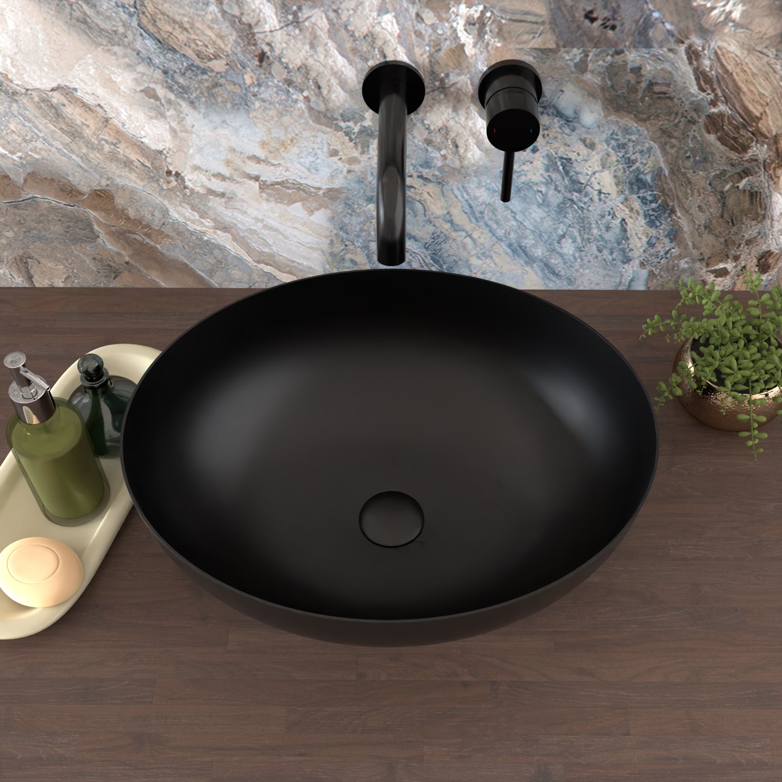 Blacon 410mm x 335mm Countertop Basin Oval Matte Black