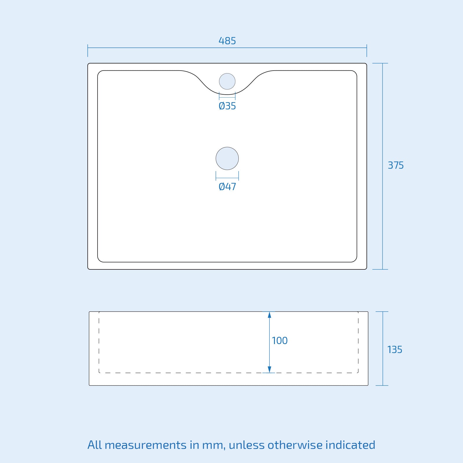 Leven 485 x 375mm Cloakroom Rectangle Counter Top with Rounded Corners