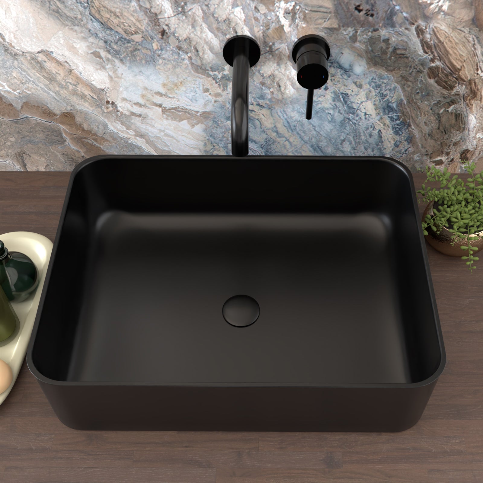 Rogiet 490 x 375mm Countertop Basin Rectangle Matte Black