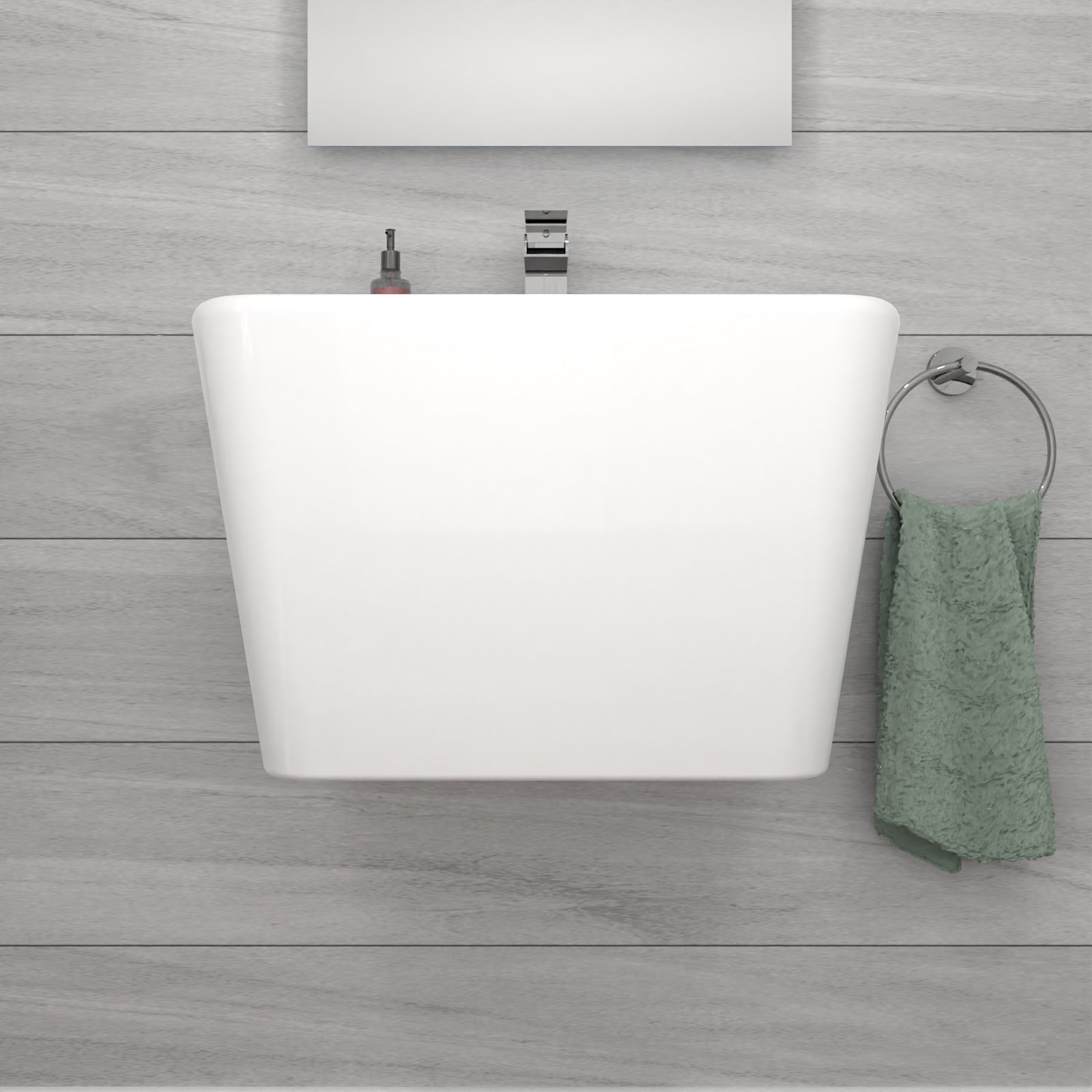 White Modern Rectangle Square Wall Hung Ceramic Basin