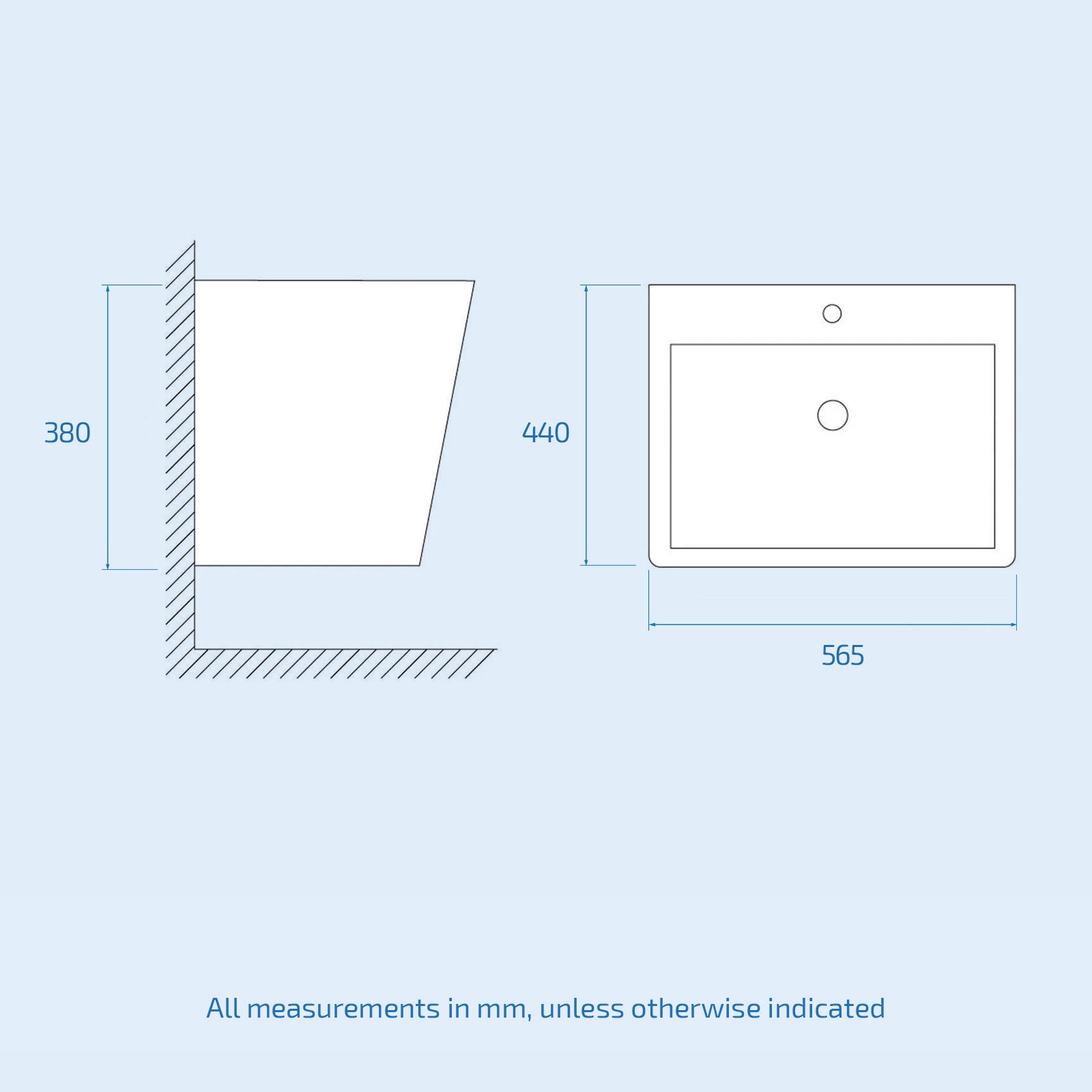 White Modern Rectangle Square Wall Hung Ceramic Basin