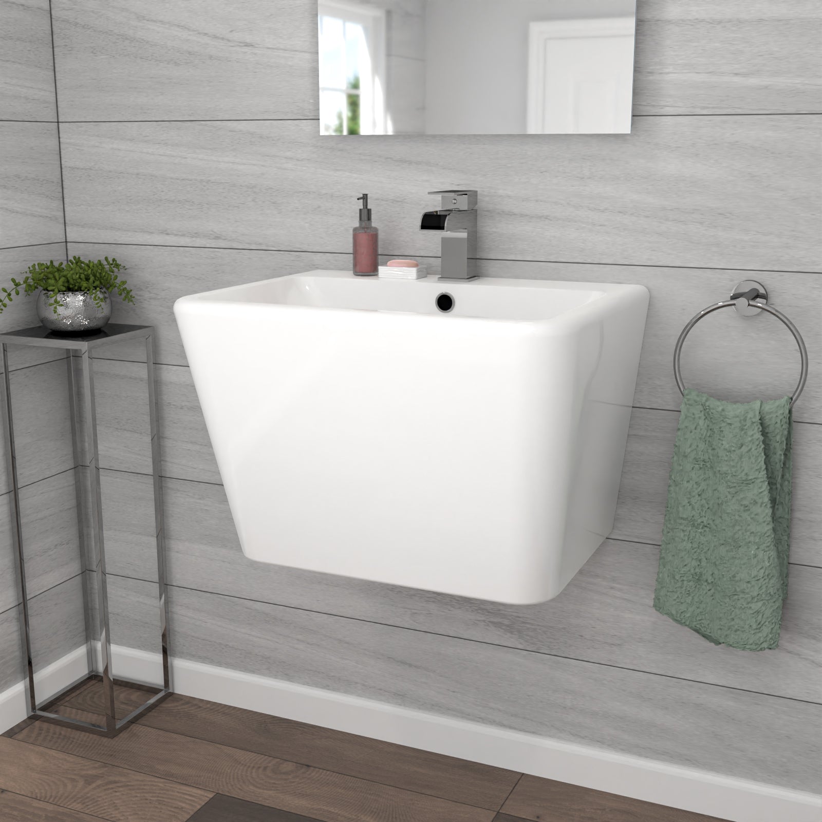 White Modern Rectangle Square Wall Hung Ceramic Basin