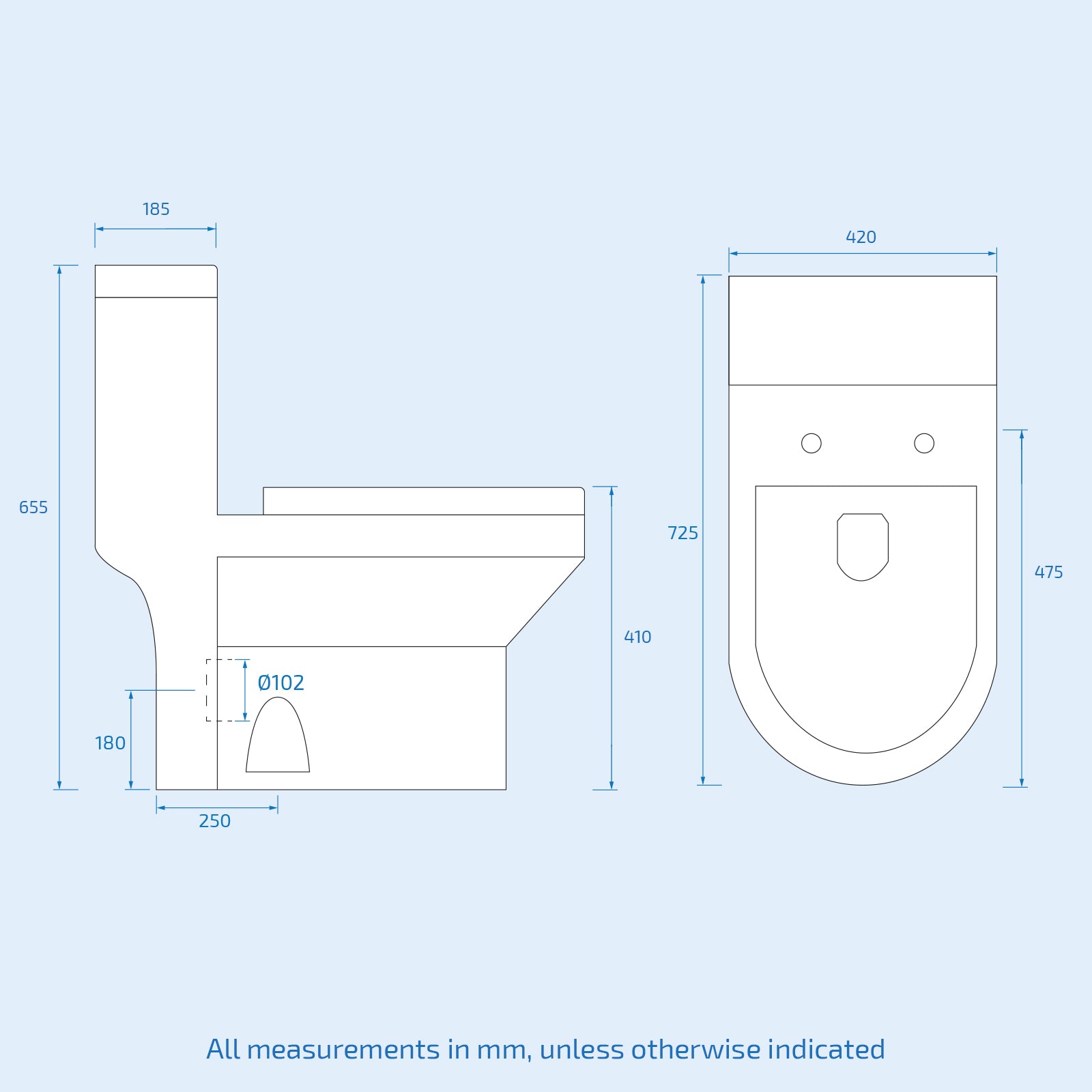 Atlanta Round Rimless One Piece Toilet Pan with Soft Close Seat