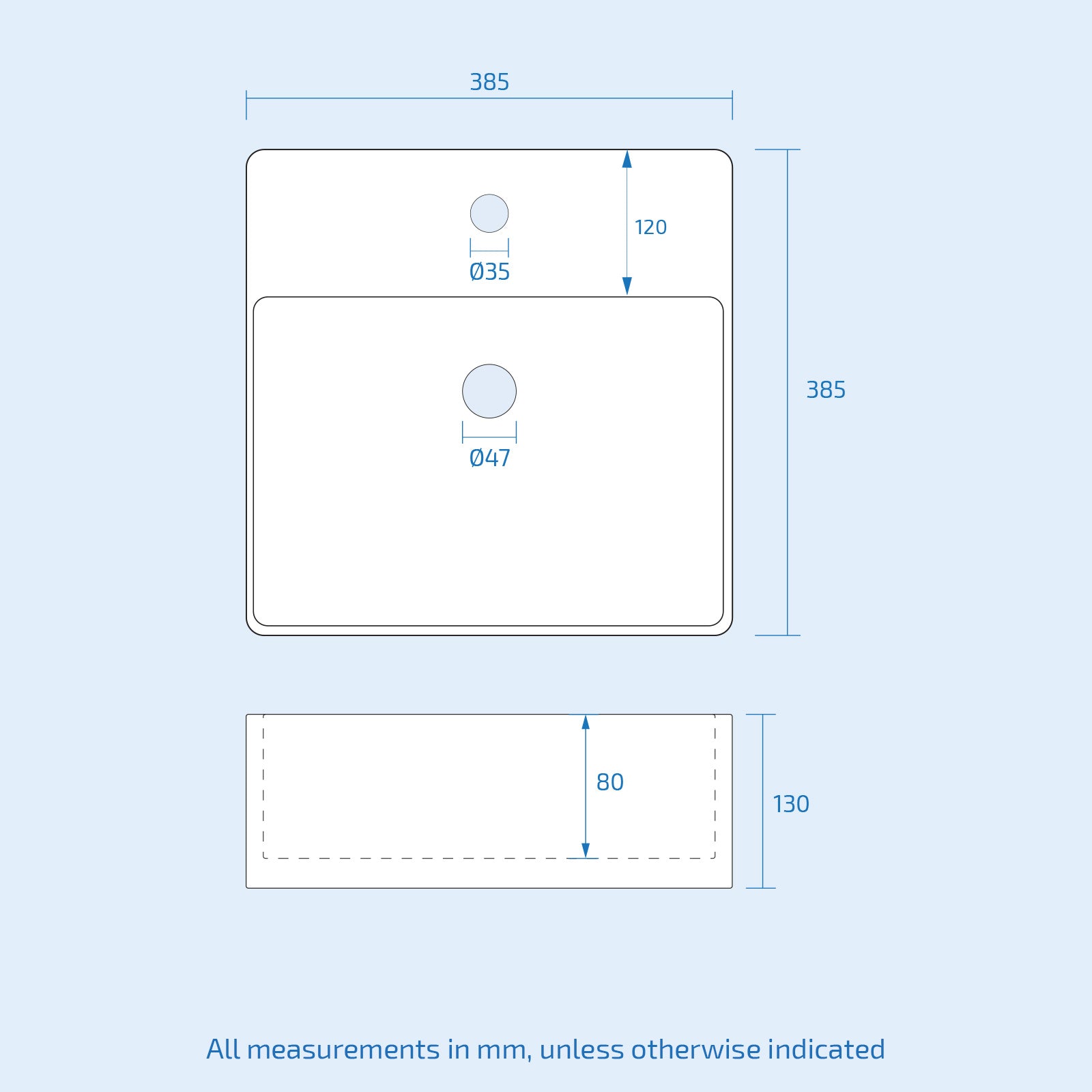 Leven 385 X 385mm Cloakroom Square Counter Top Basin Sink