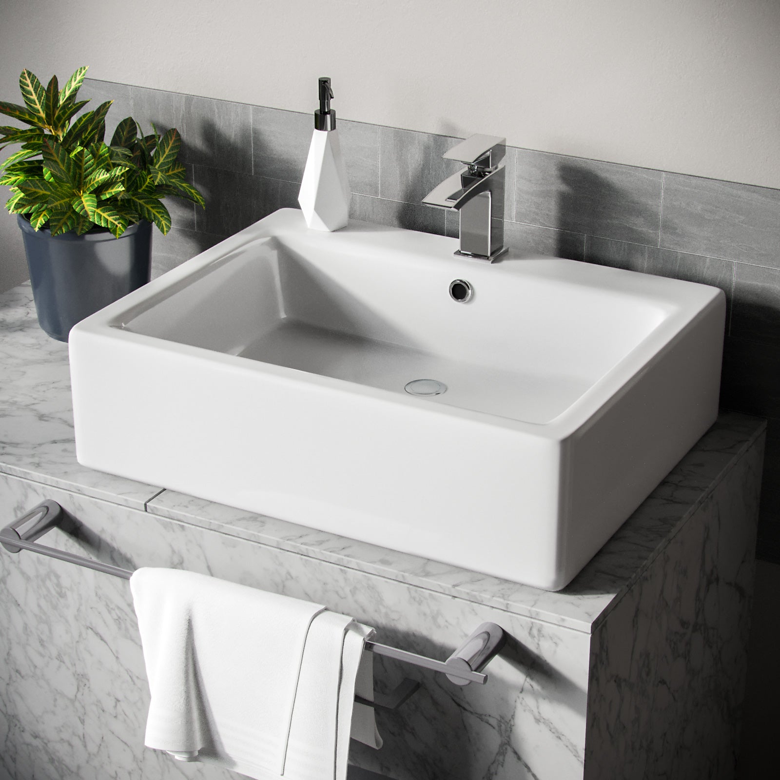 Lomond Rectangle 600 mm Large Counter Top or Wall Hung Basin