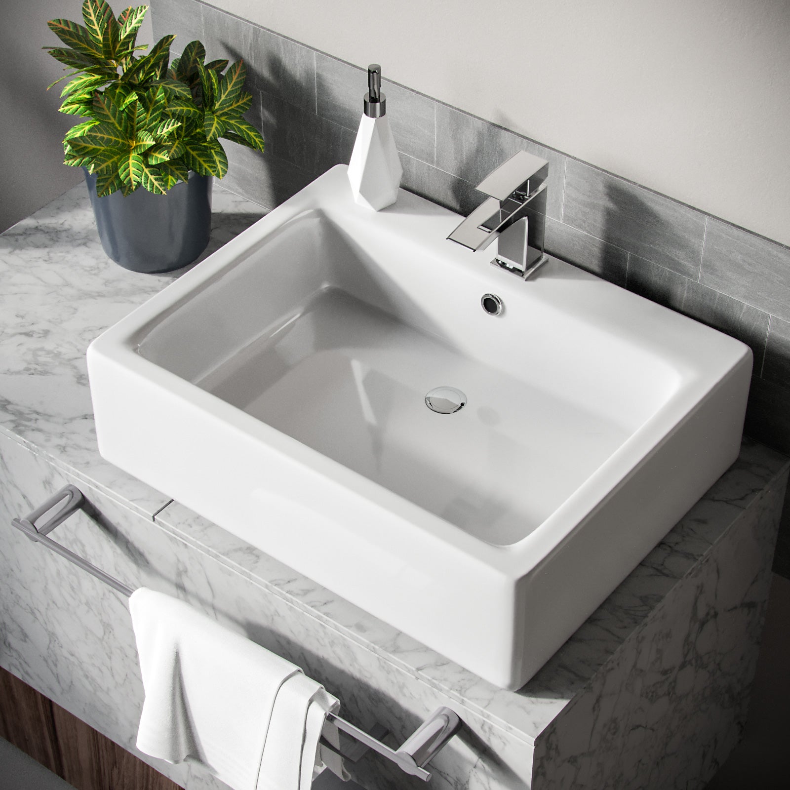 Lomond Rectangle 580 mm Large Counter Top or Wall Hung Basin