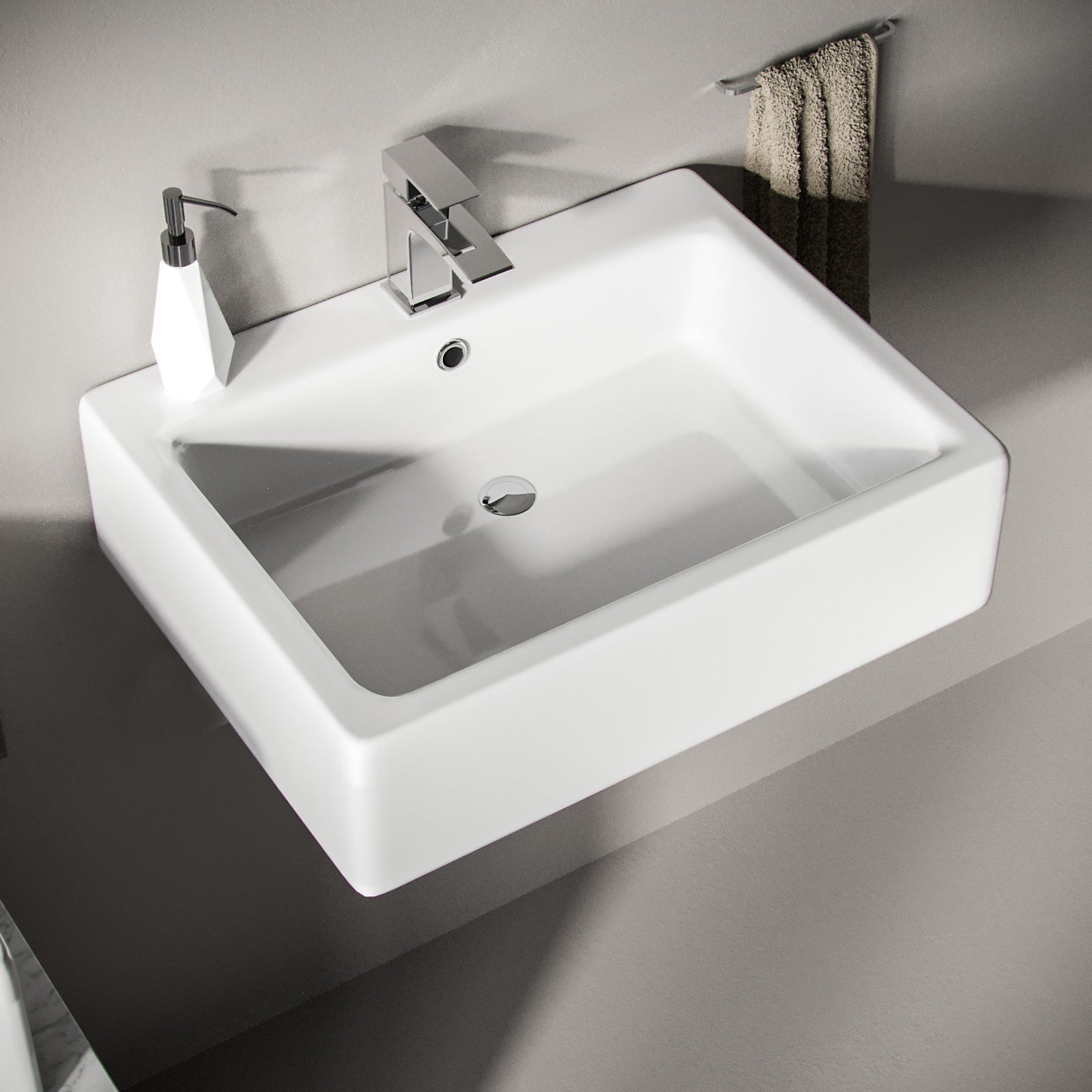 Lomond Rectangle 580 mm Large Counter Top or Wall Hung Basin