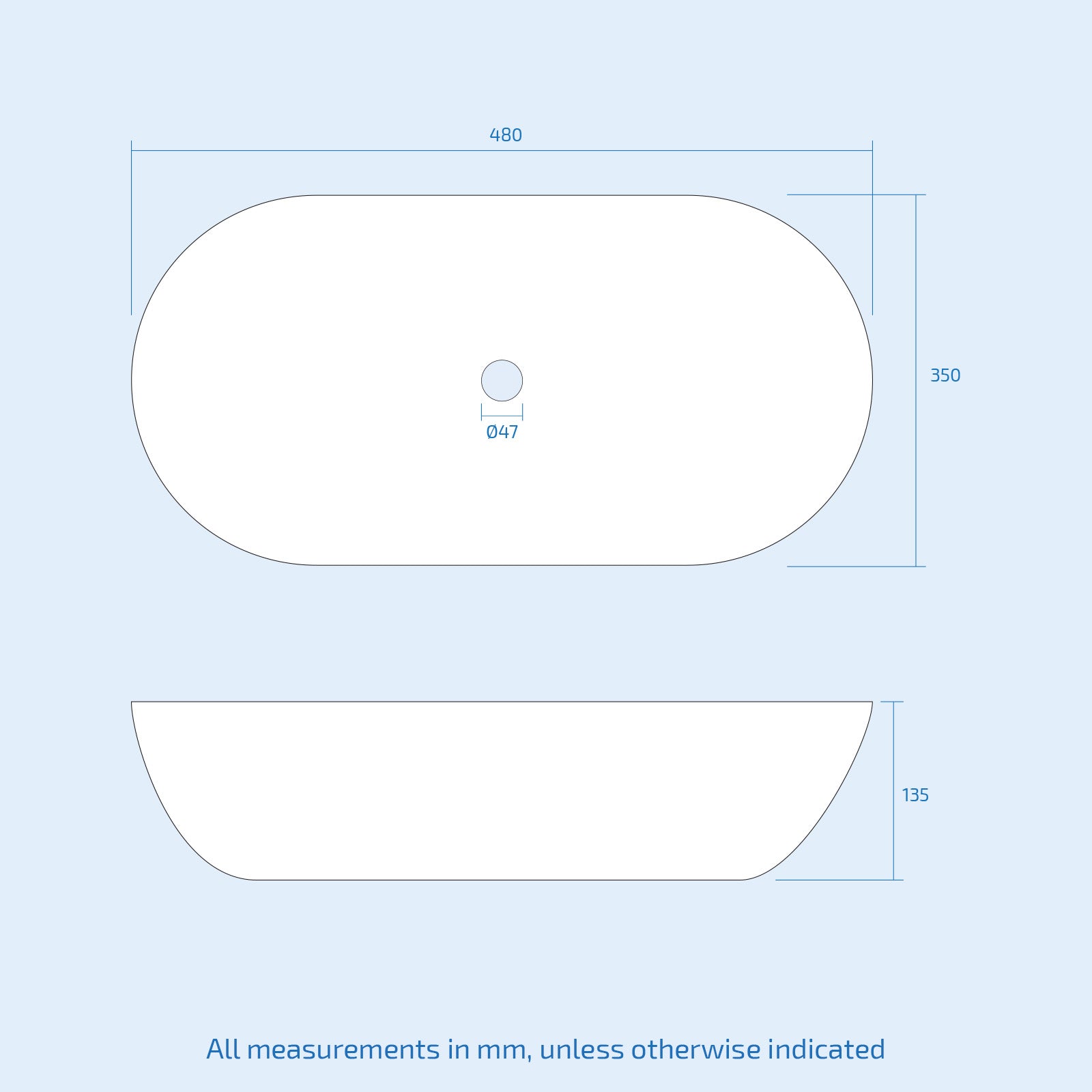 Alveley 480 x 350mm Oval Cloakroom Counter Top Basin Sink Bowl Gloss White