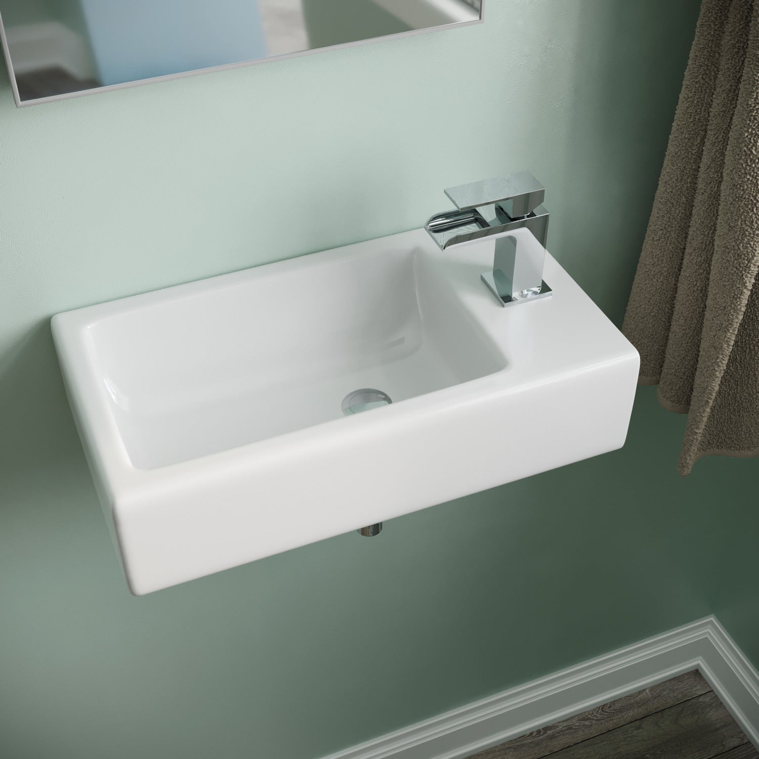 Tulla 455 x 250mm Large Rectangle Wall Hung Cloakroom Basin Sink