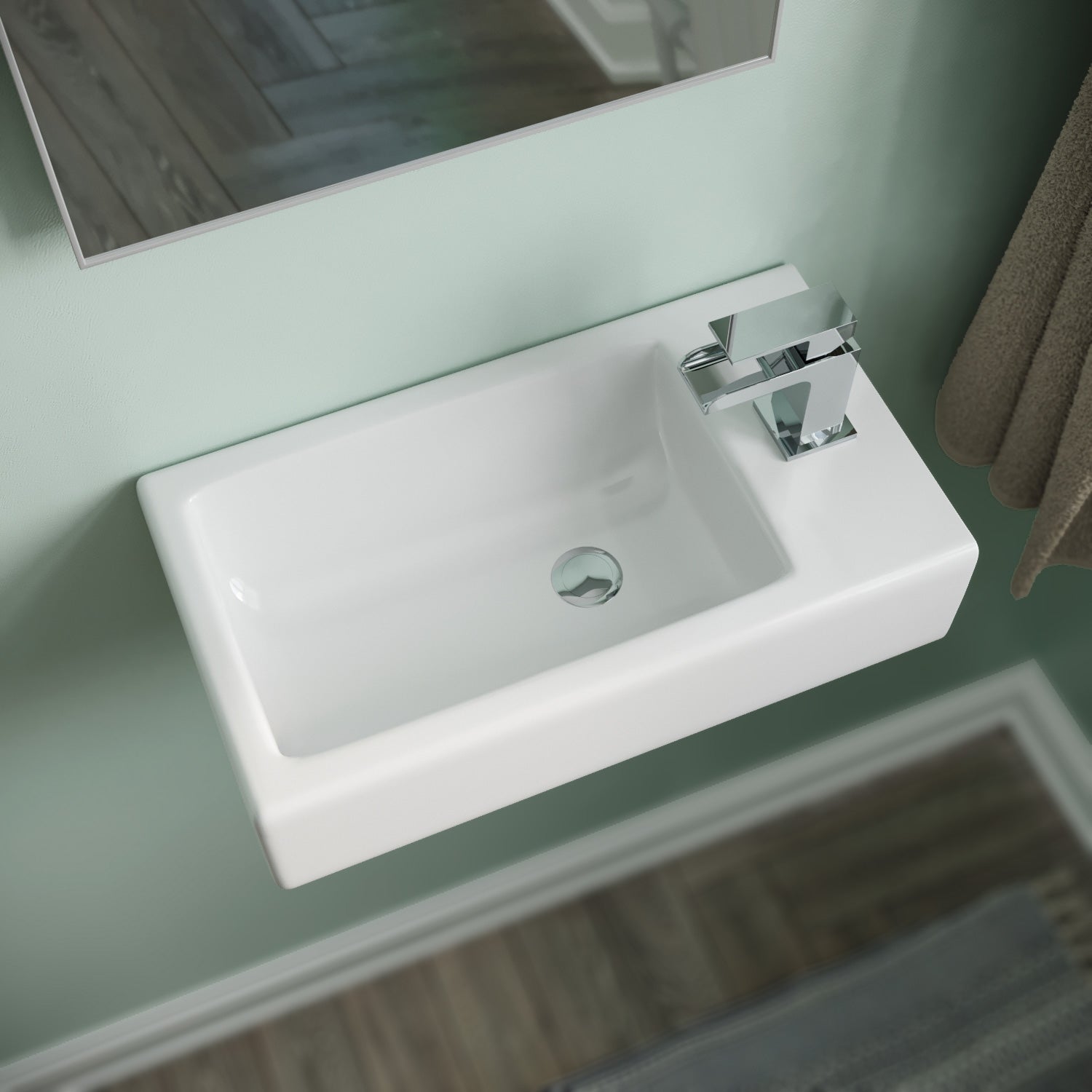 Tulla 455 x 250mm Large Rectangle Wall Hung Cloakroom Basin Sink