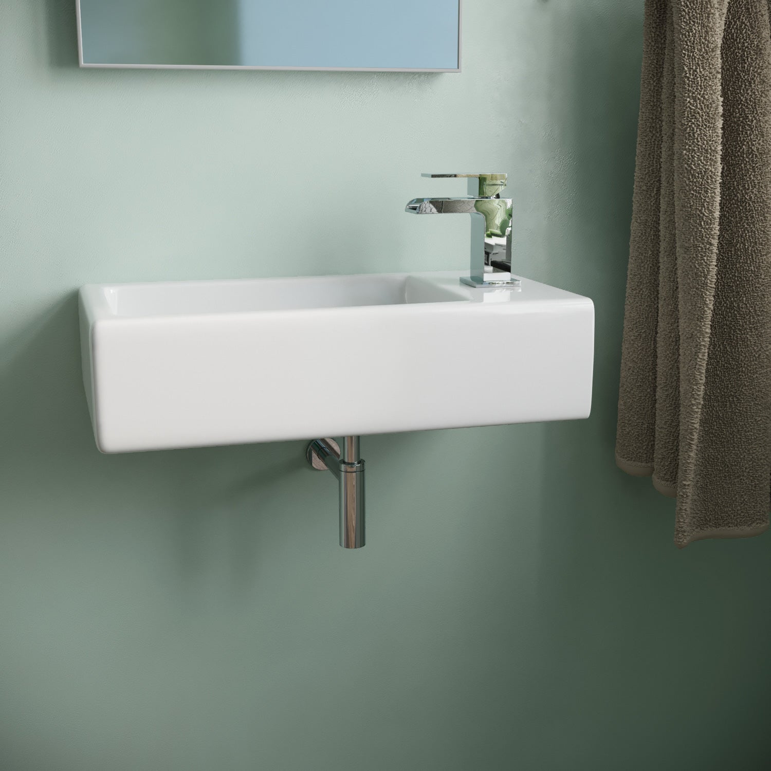 Tulla 455 x 250mm Large Rectangle Wall Hung Cloakroom Basin Sink