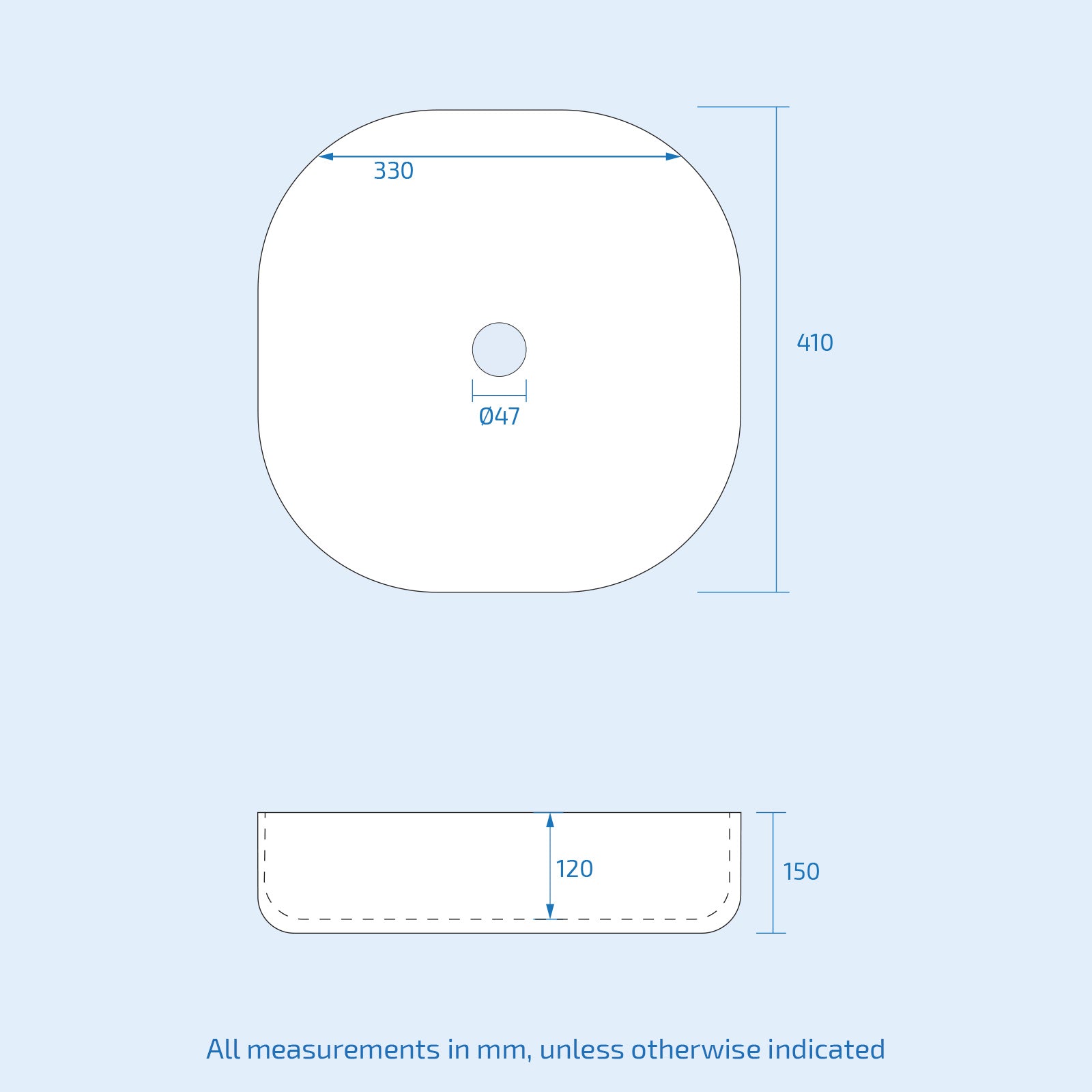 Etive 410mm Square Rounded Cloakroom Counter Top Basin Sink Bowl