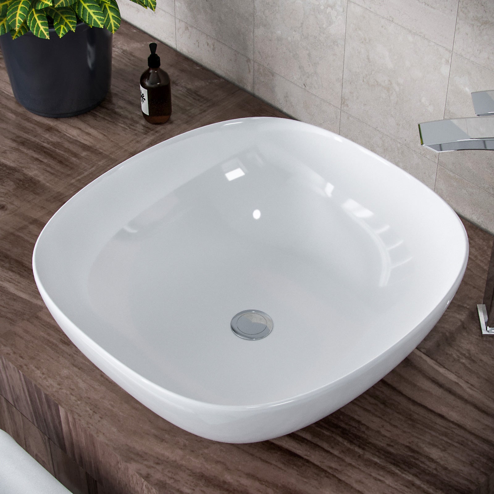 Etive 410mm Square Rounded Cloakroom Counter Top Basin Sink Bowl
