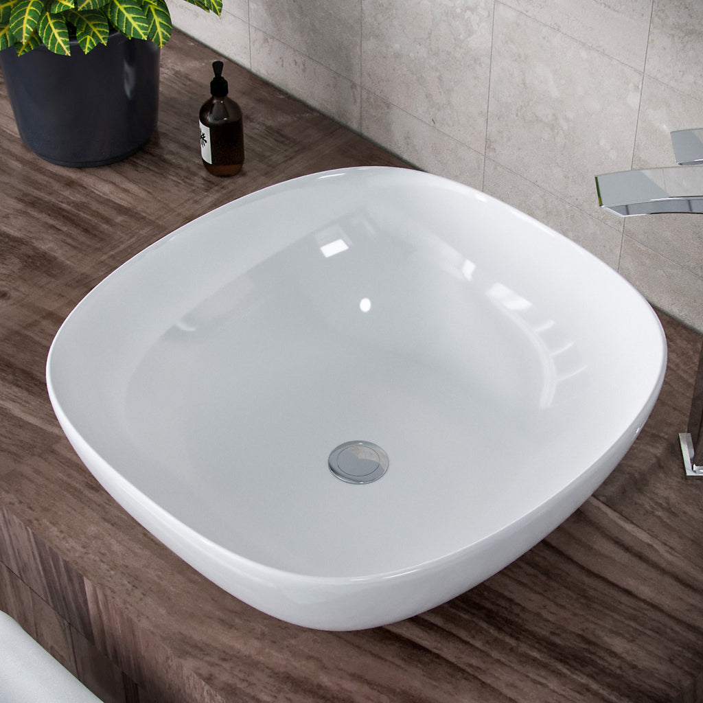 Sink Basins Rounded Etive 410mm Square Rounded Cloakroom Counter Top Basin Sink Bowl