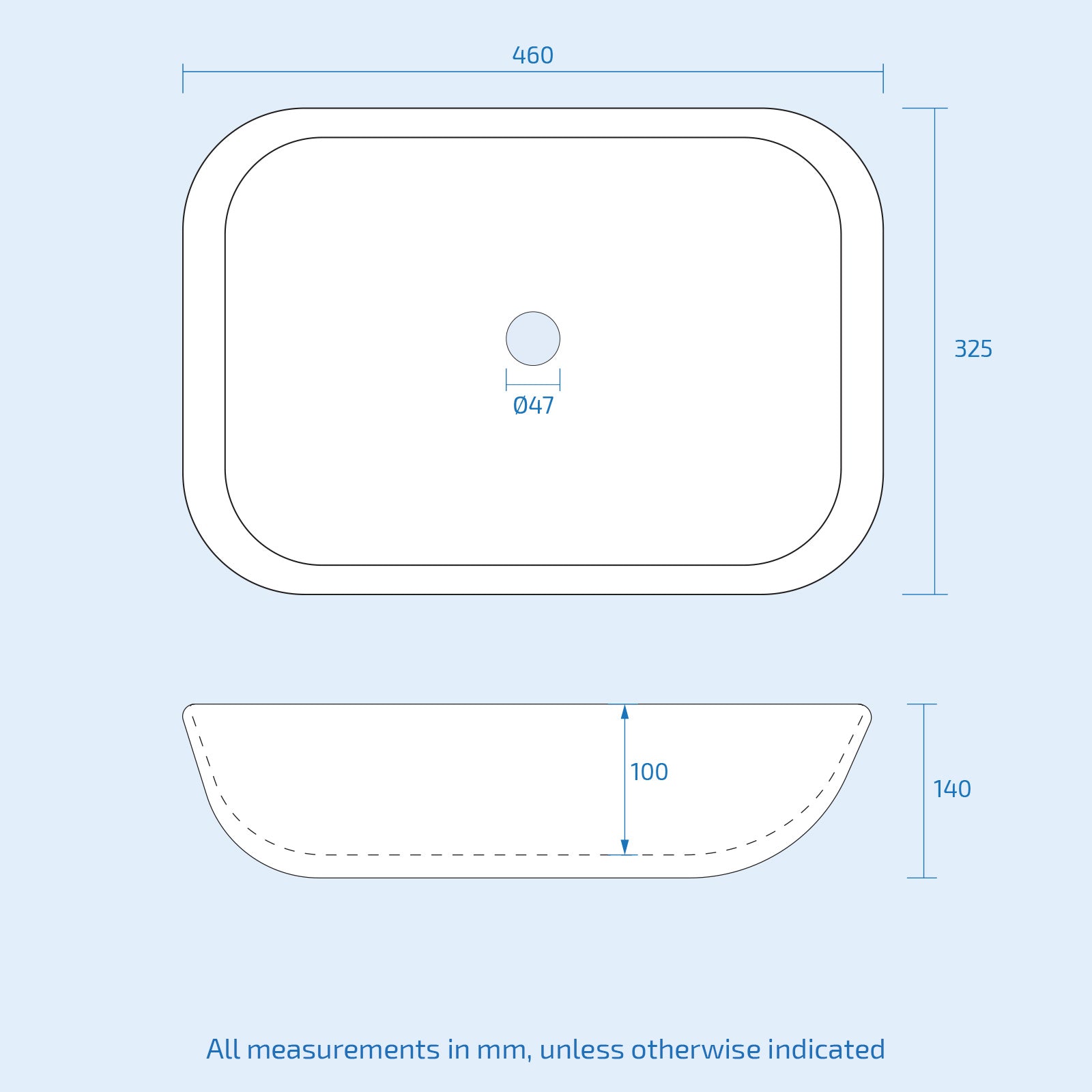 Leven Cloakroom Rectangle Stand Alone Counter Top Basin Sink Bowl