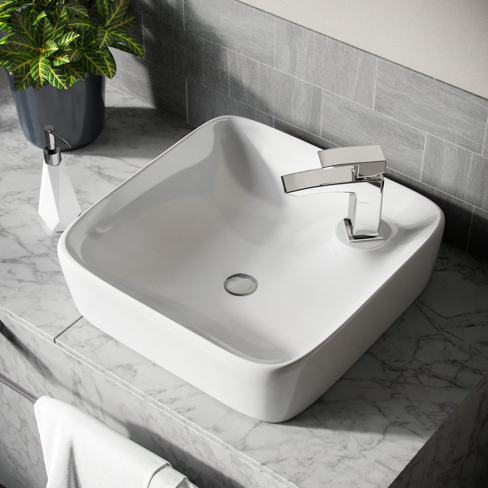 Leven 430 X 430mm Cloakroom Square Counter Top Rounded Basin Sink