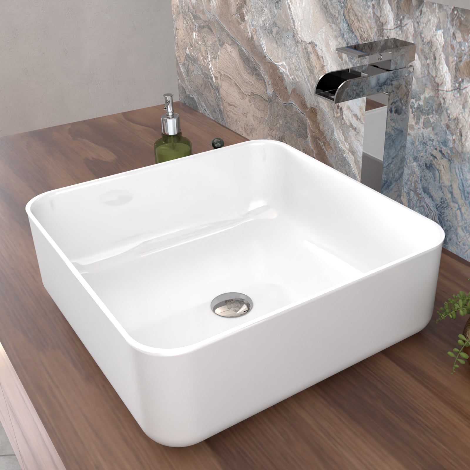 Oscott 390mm Countertop Basin Square Gloss White