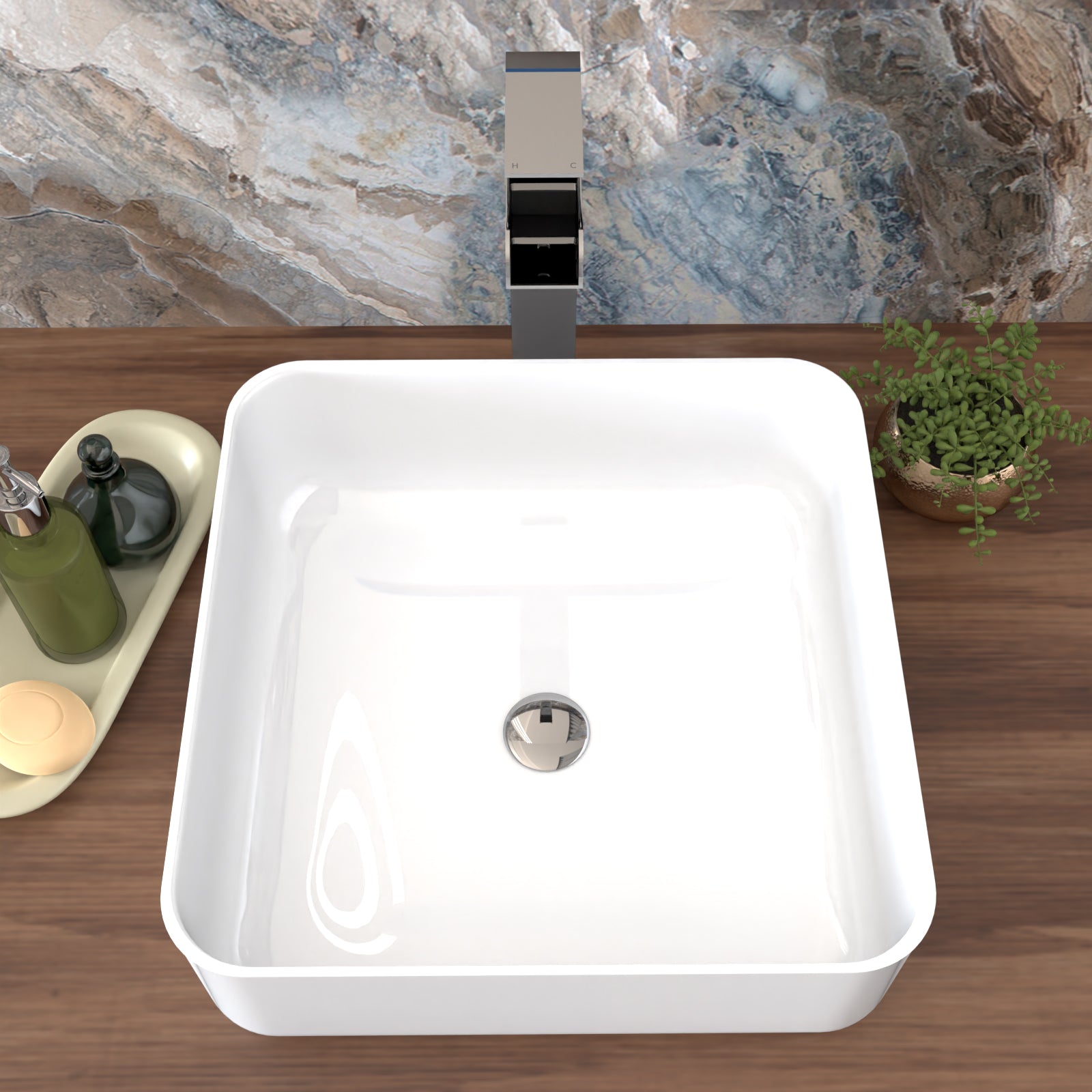 Oscott 390mm Countertop Basin Square Gloss White