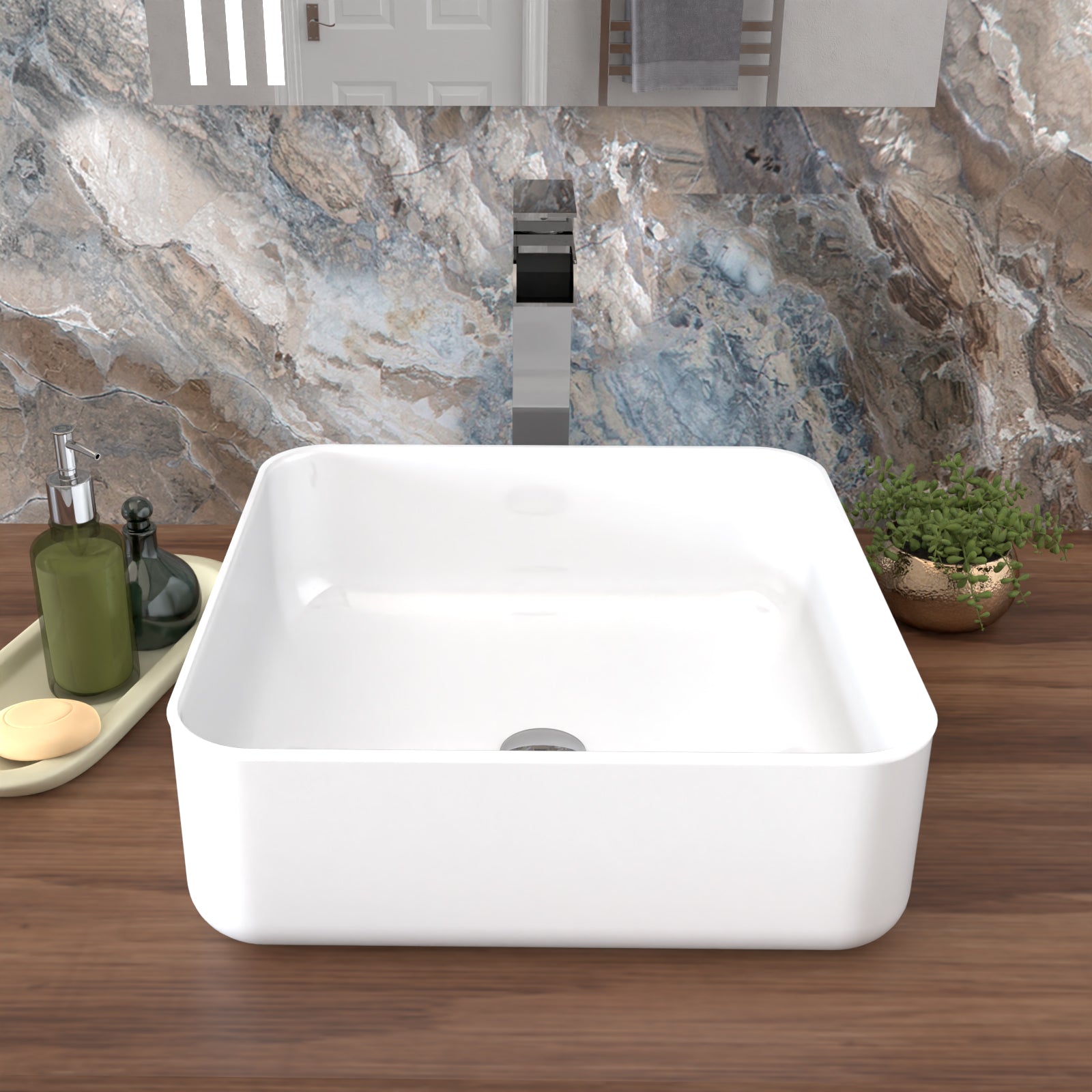 Oscott 390mm Countertop Basin Square Gloss White