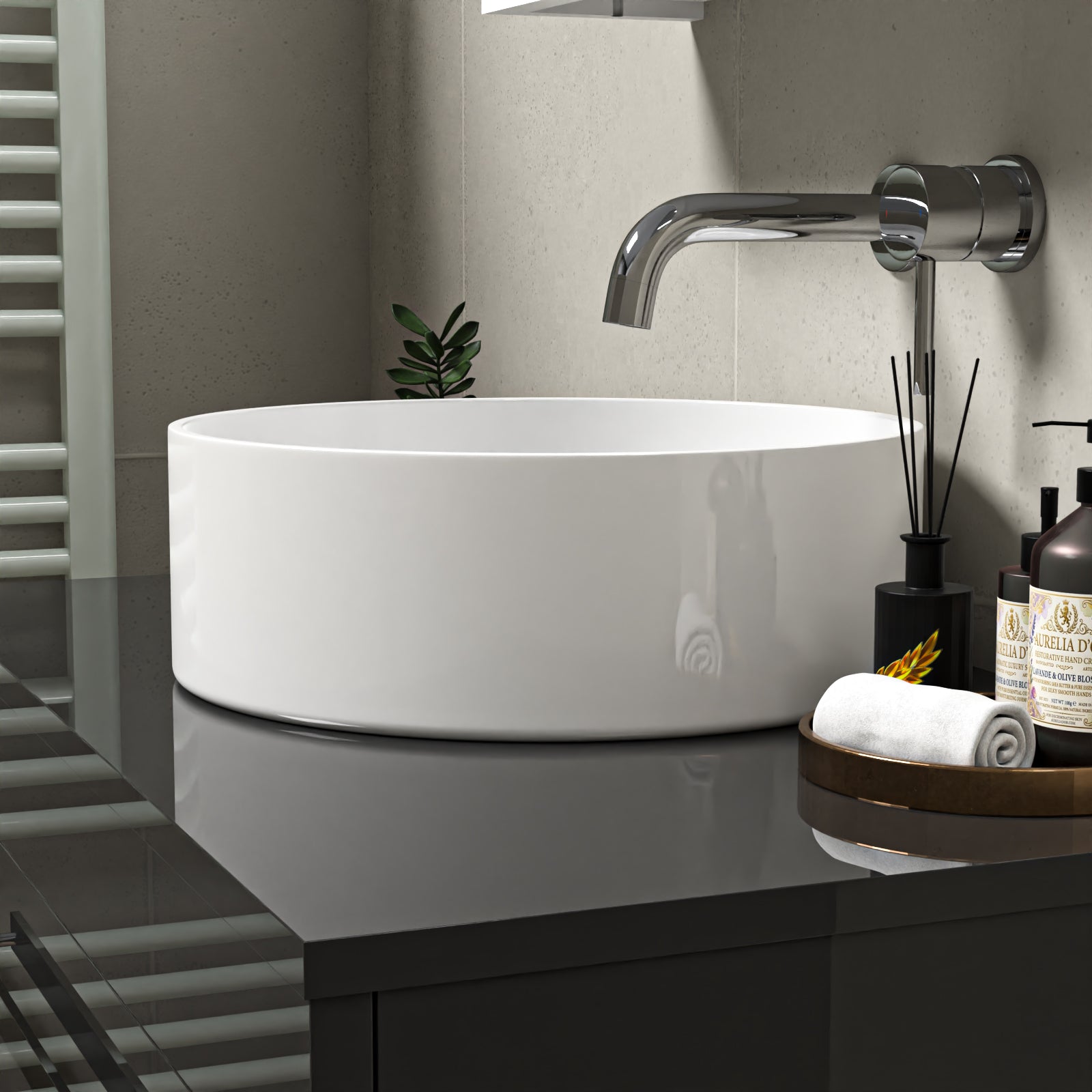 Coley 360mm Countertop Basin Round Gloss White