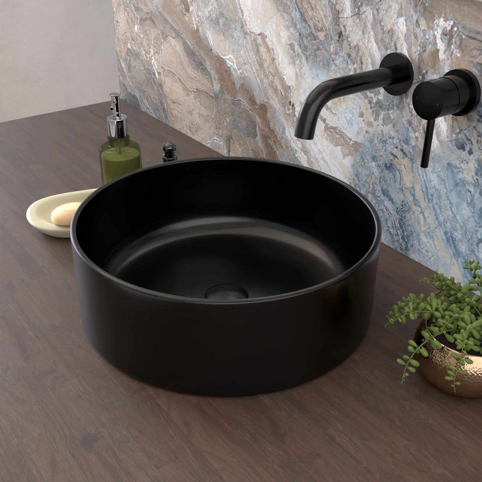 Coley 360mm Countertop Basin Round Matte Black