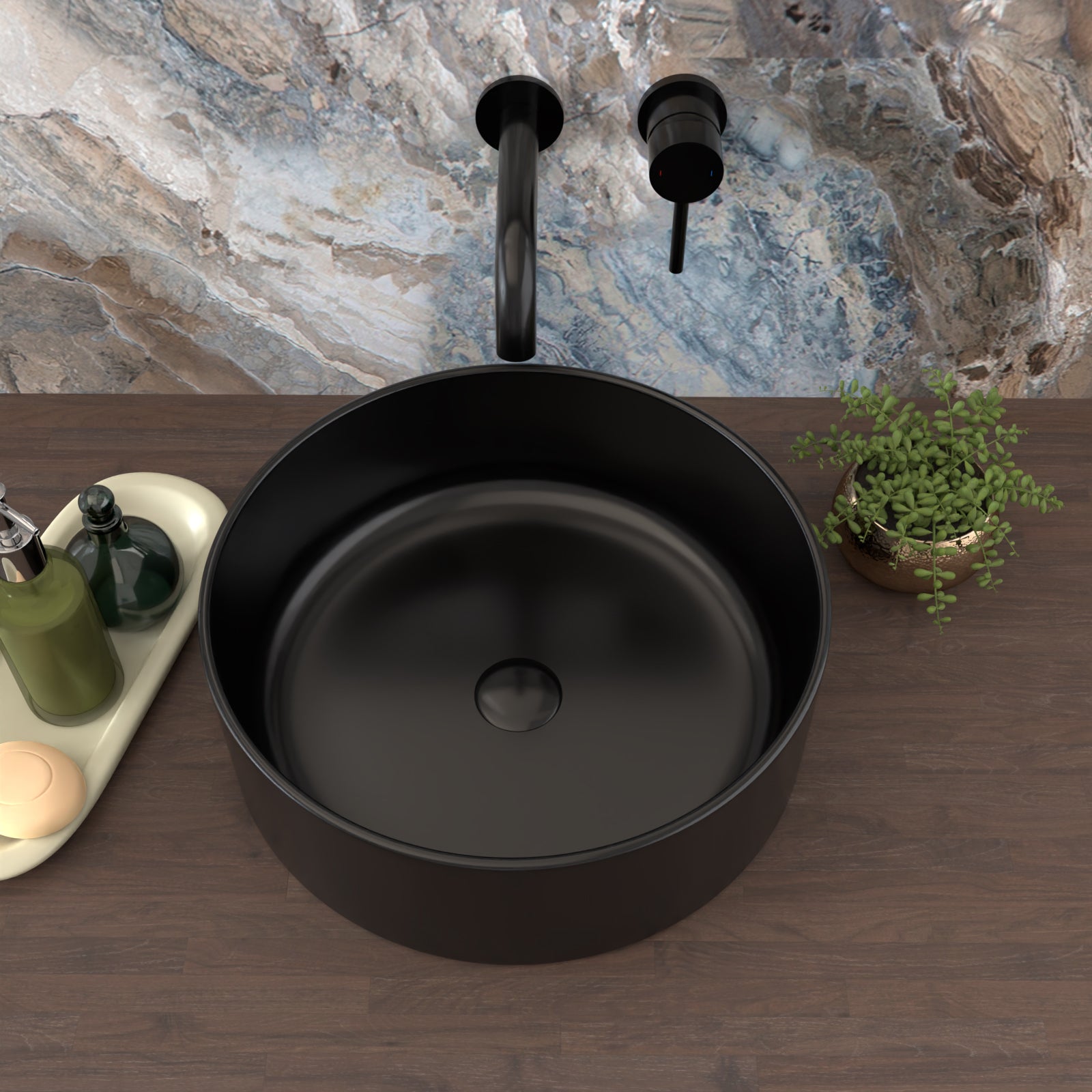 Coley 360mm Countertop Basin Round Matte Black