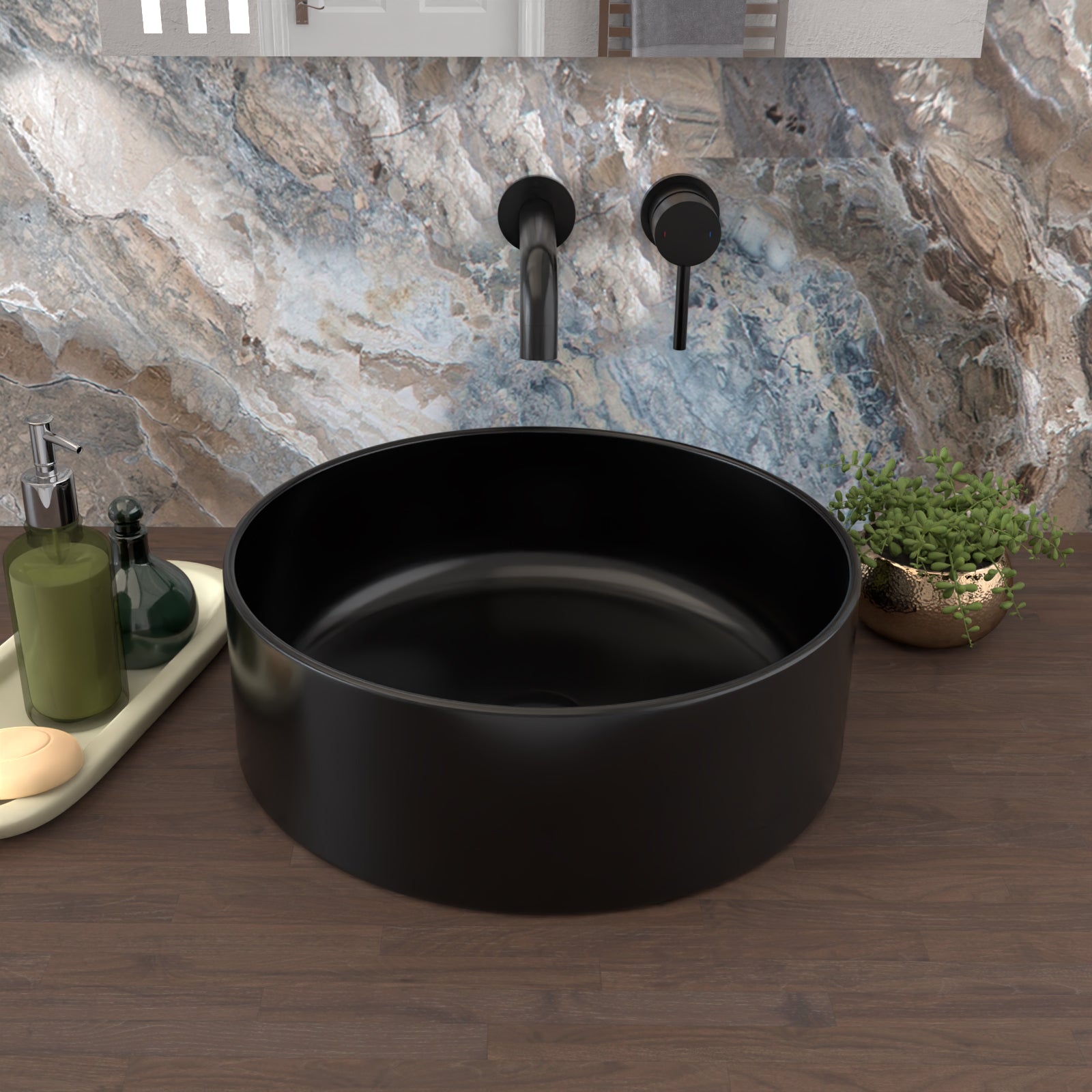 Coley 360mm Countertop Basin Round Matte Black