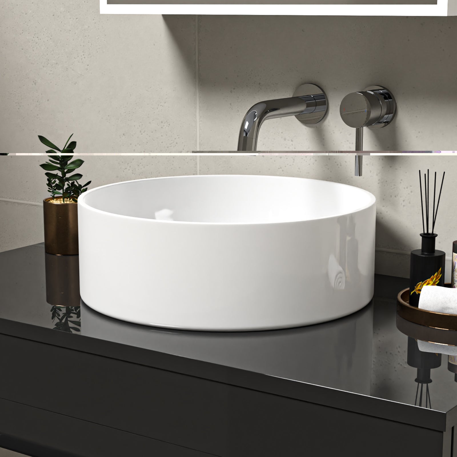 Coley 360mm Countertop Basin Round Gloss White