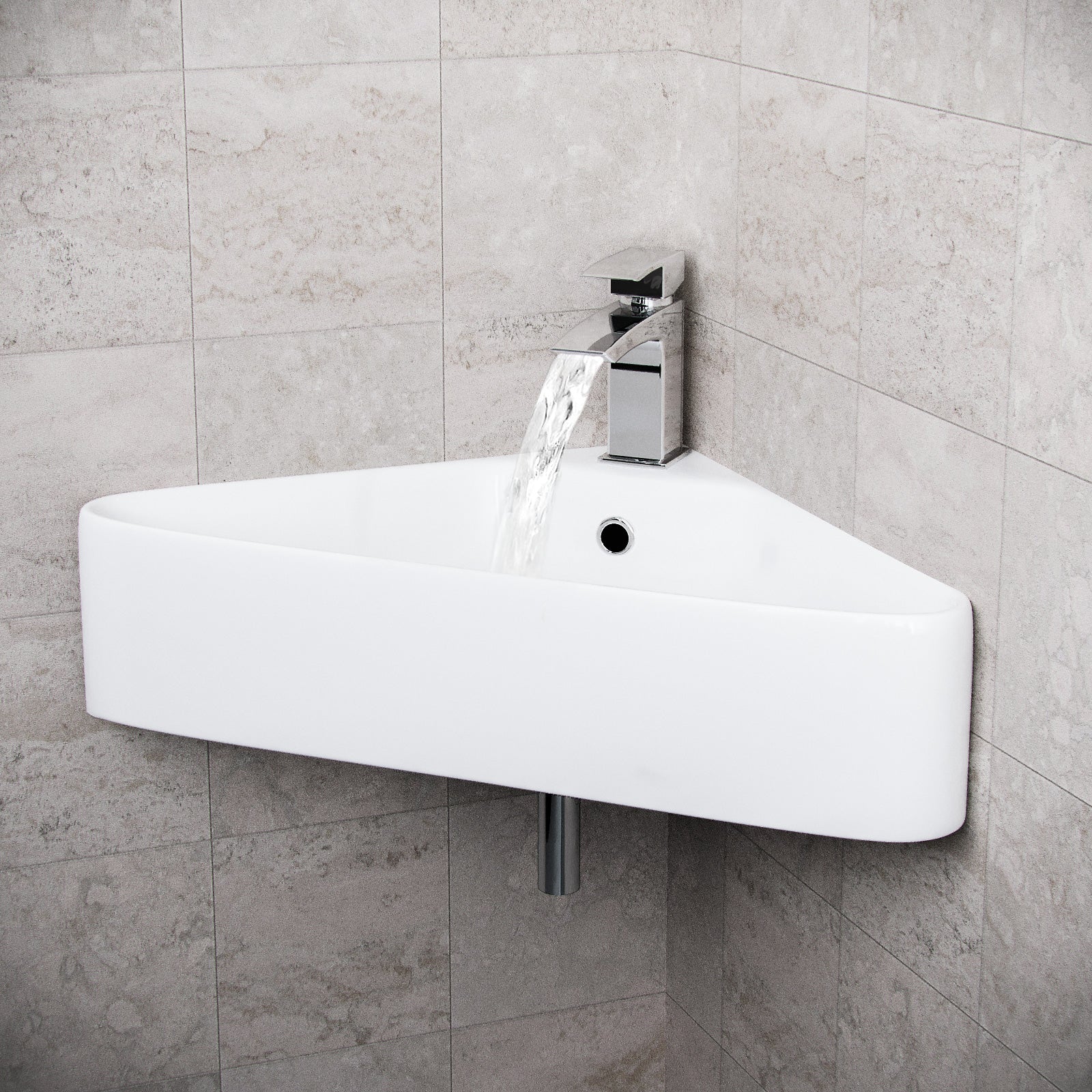 Tulla 575 x 430mm Triangle Corner Wall Hung Basin Sink